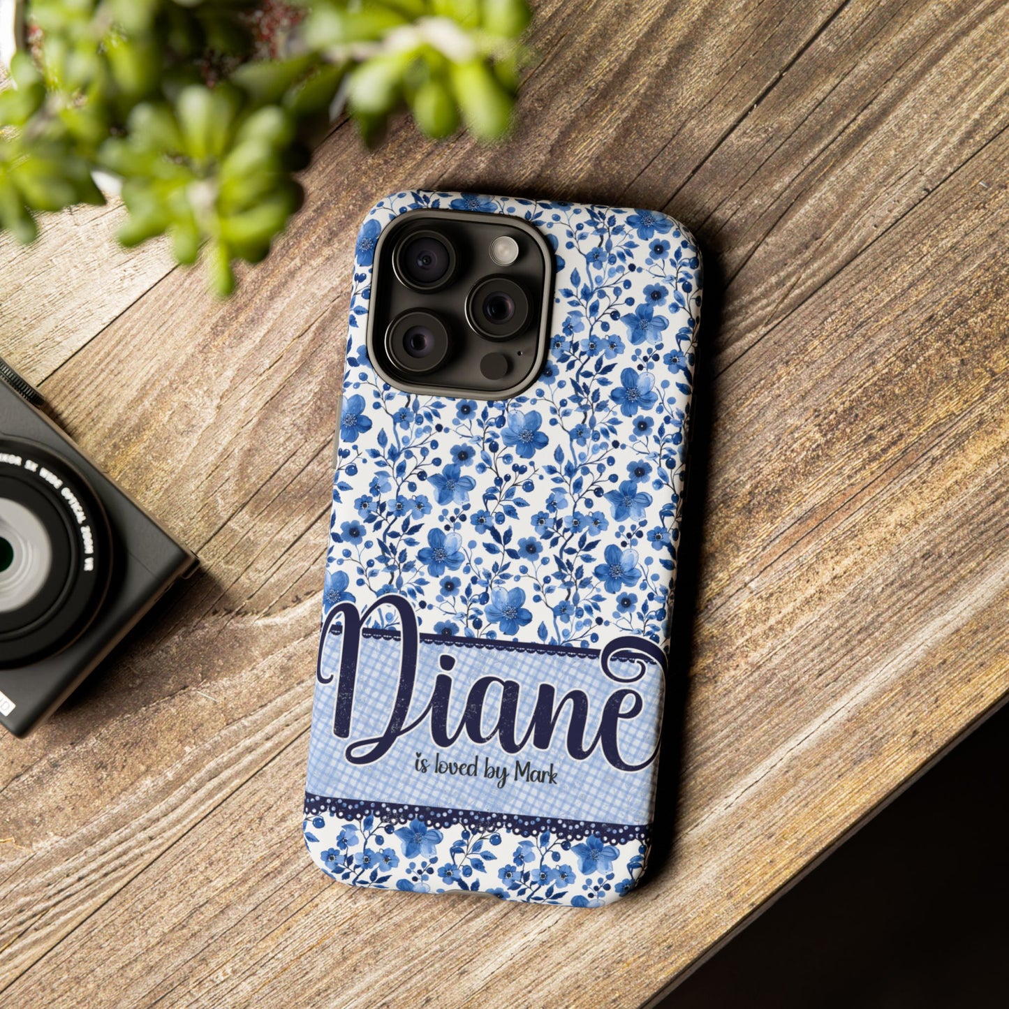 Personalised phone tough case - blue cottagecore floral design
