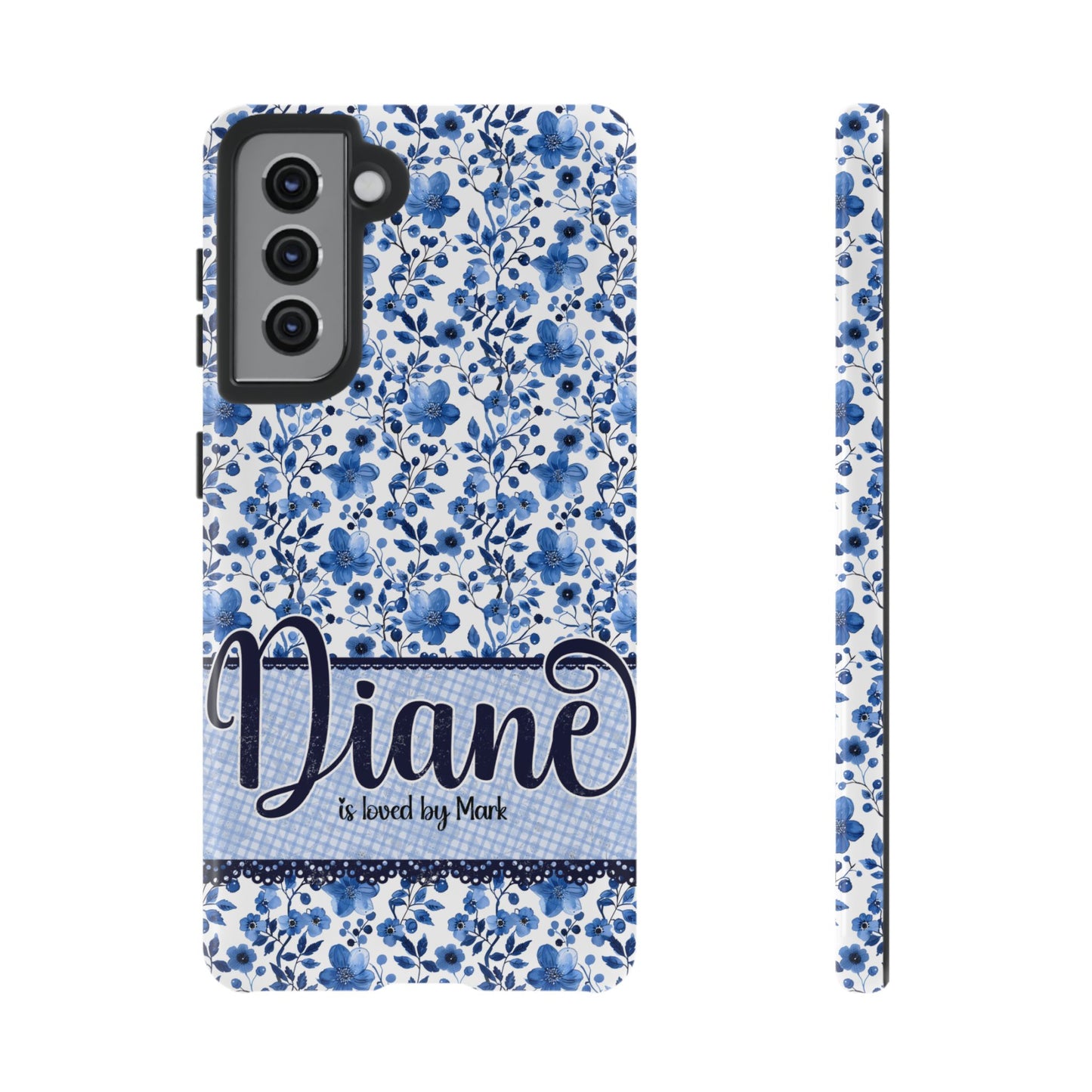 Personalised phone tough case - blue cottagecore floral design