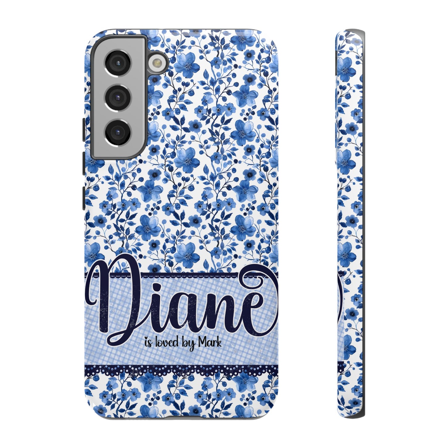 Personalised phone tough case - blue cottagecore floral design