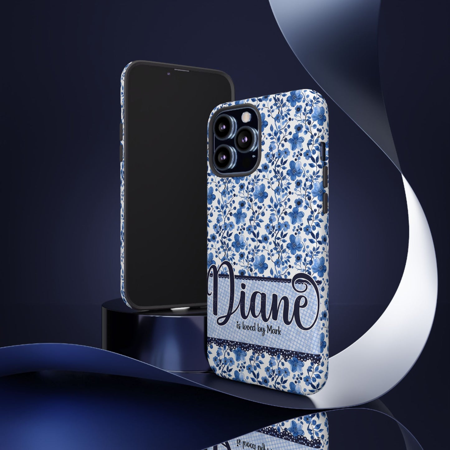 Personalised phone tough case - blue cottagecore floral design