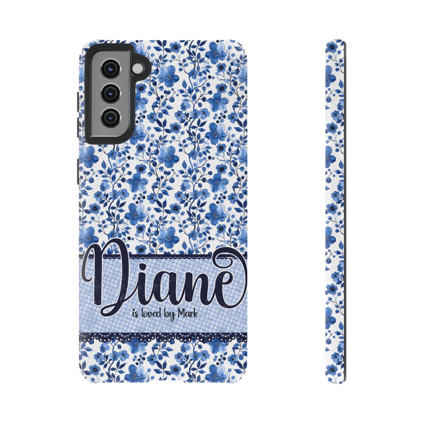 Personalised phone tough case - blue cottagecore floral design