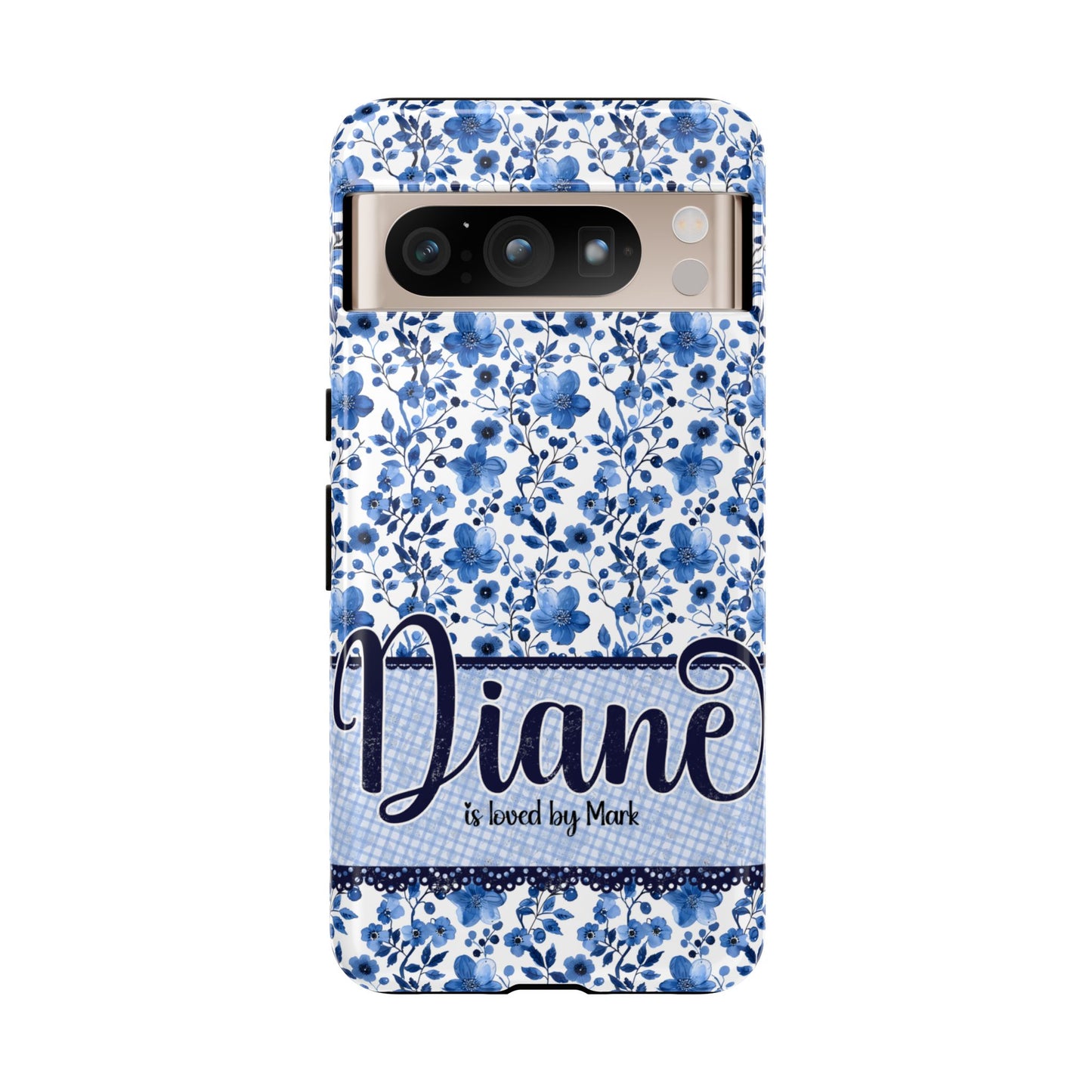 Personalised phone tough case - blue cottagecore floral design