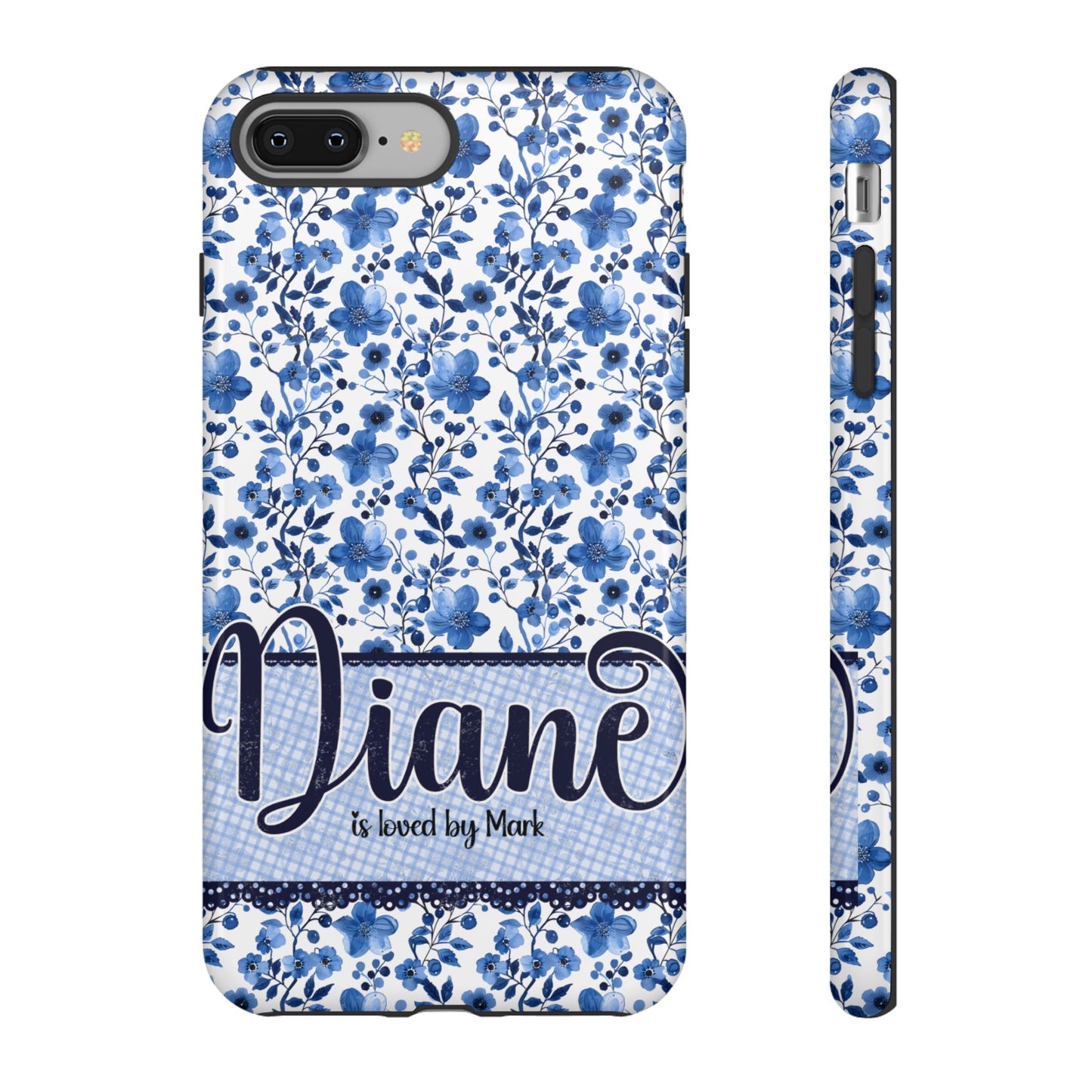 Personalised phone tough case - blue cottagecore floral design