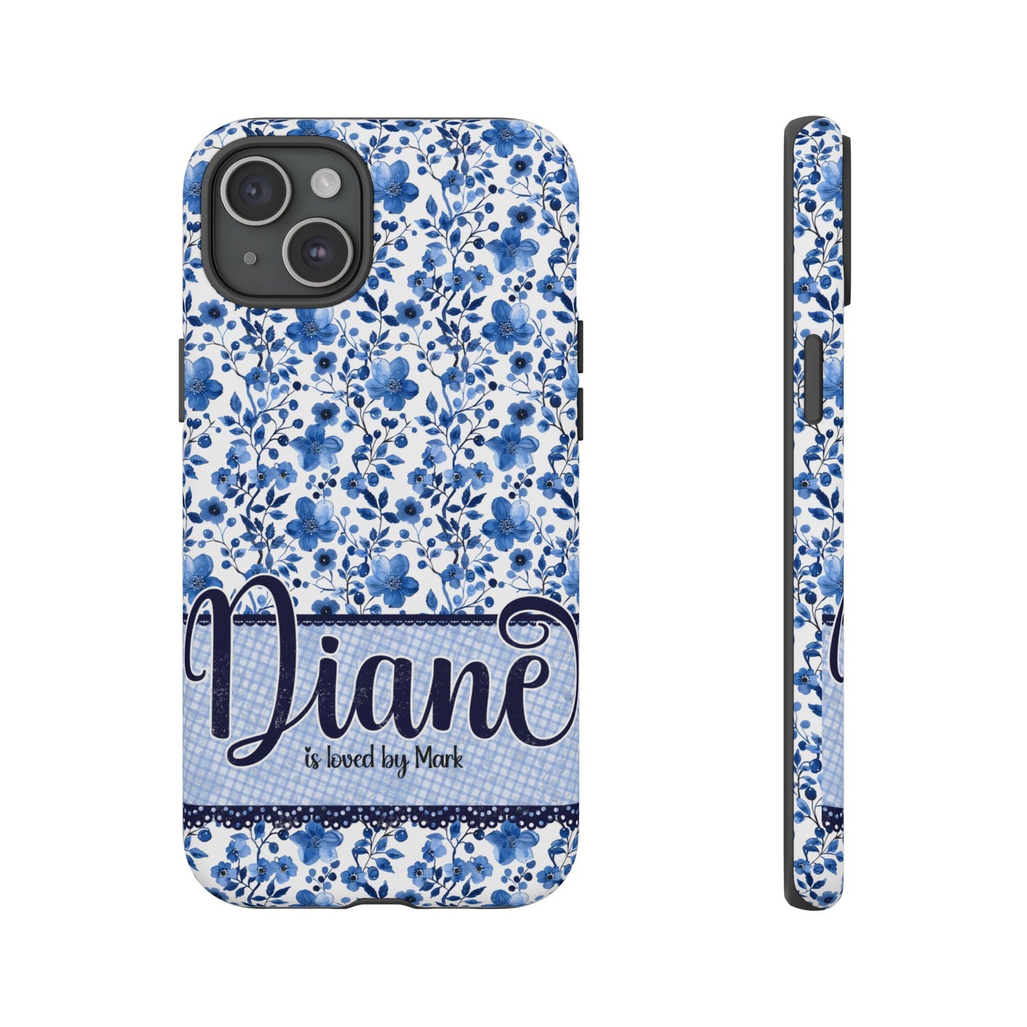 Personalised phone tough case - blue cottagecore floral design