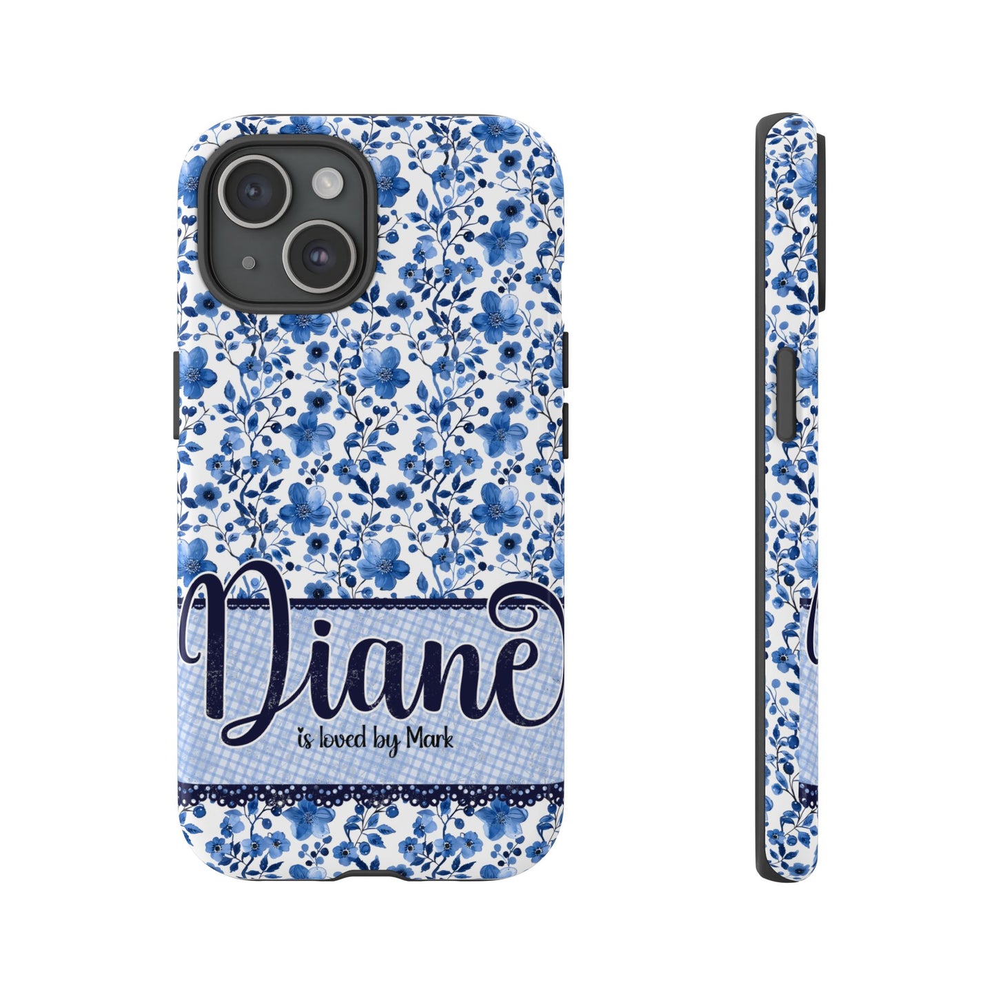 Personalised phone tough case - blue cottagecore floral design