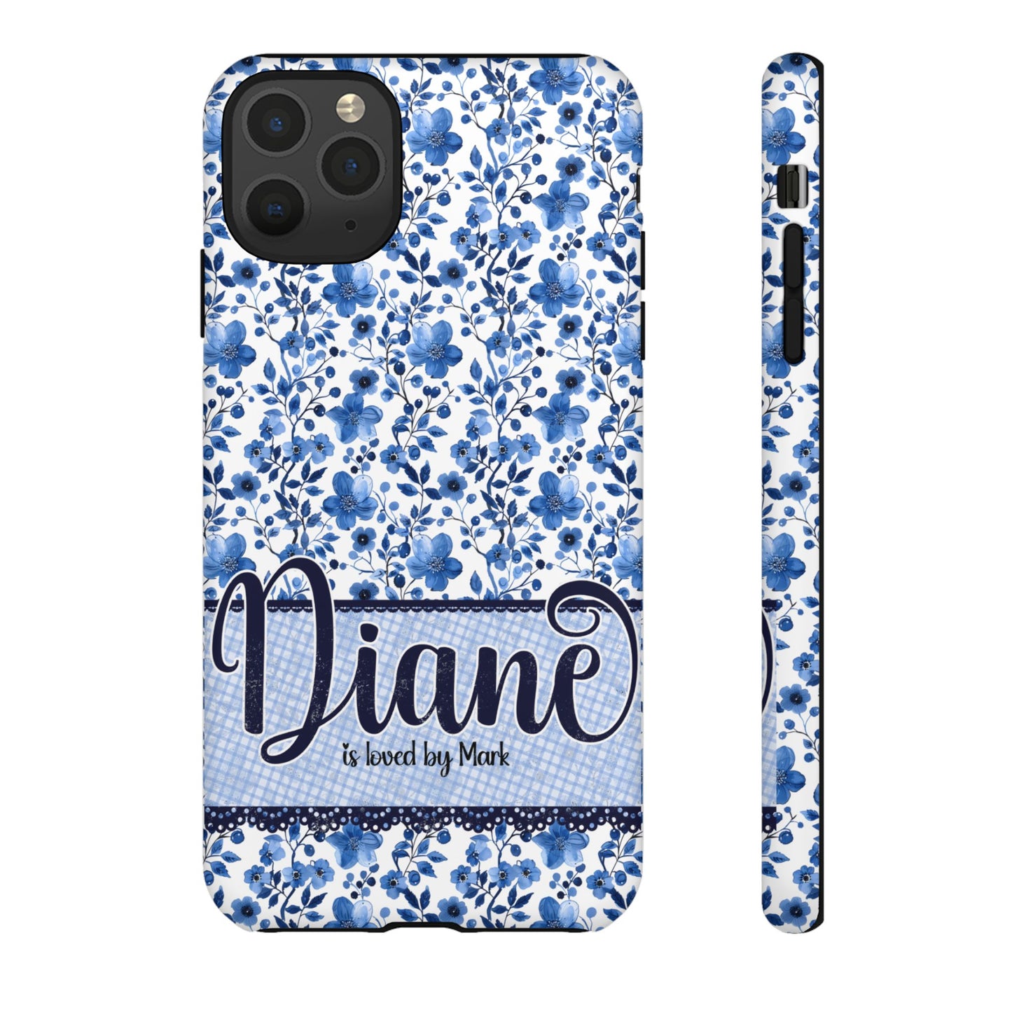 Personalised phone tough case - blue cottagecore floral design
