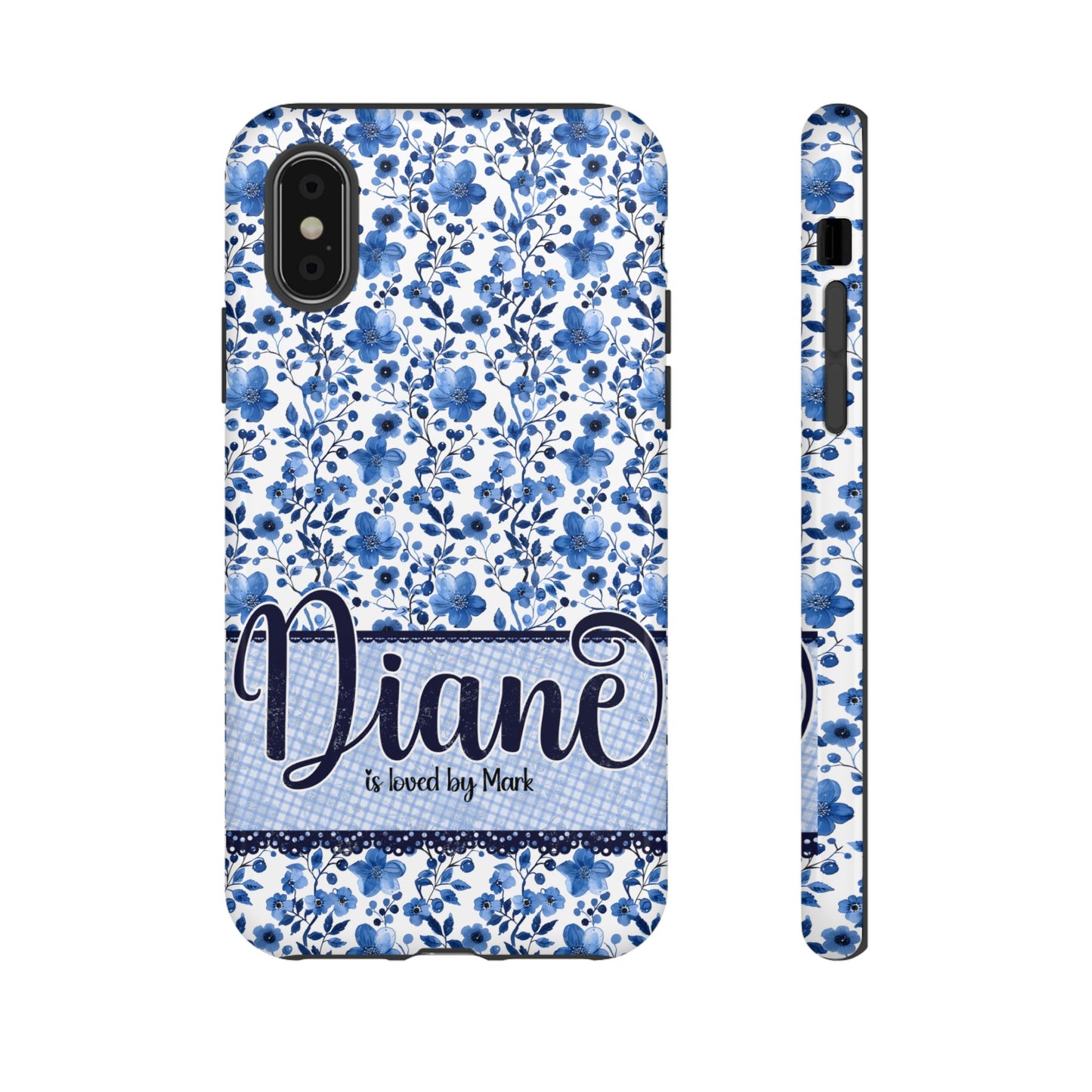 Personalised phone tough case - blue cottagecore floral design