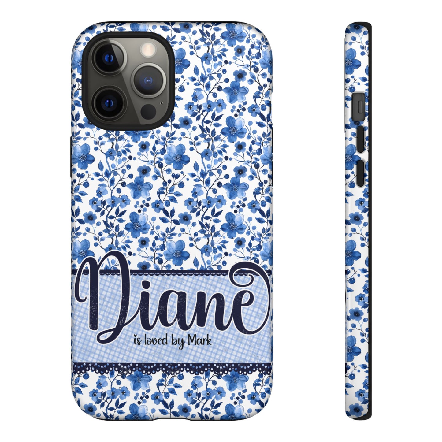 Personalised phone tough case - blue cottagecore floral design