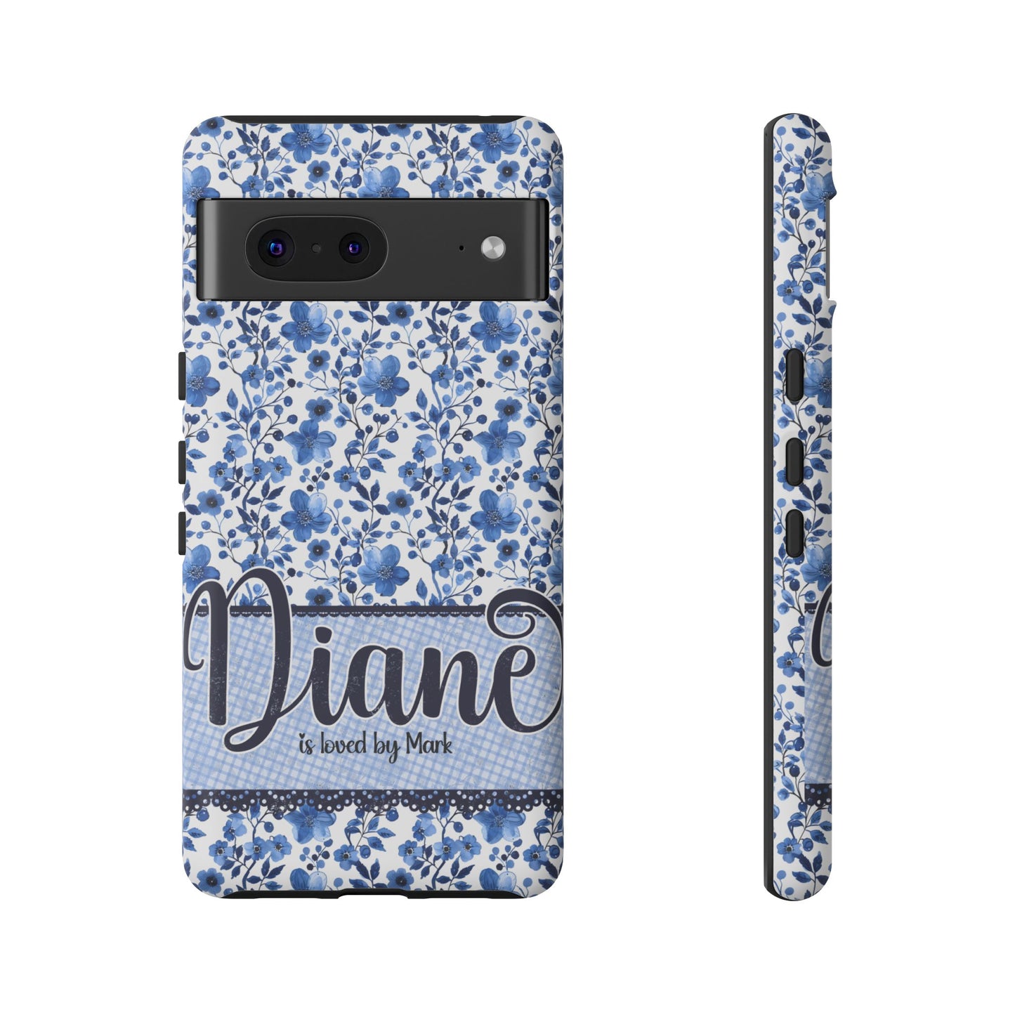 Personalised phone tough case - blue cottagecore floral design