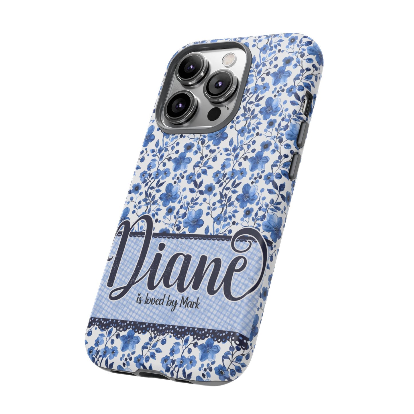 Personalised phone tough case - blue cottagecore floral design