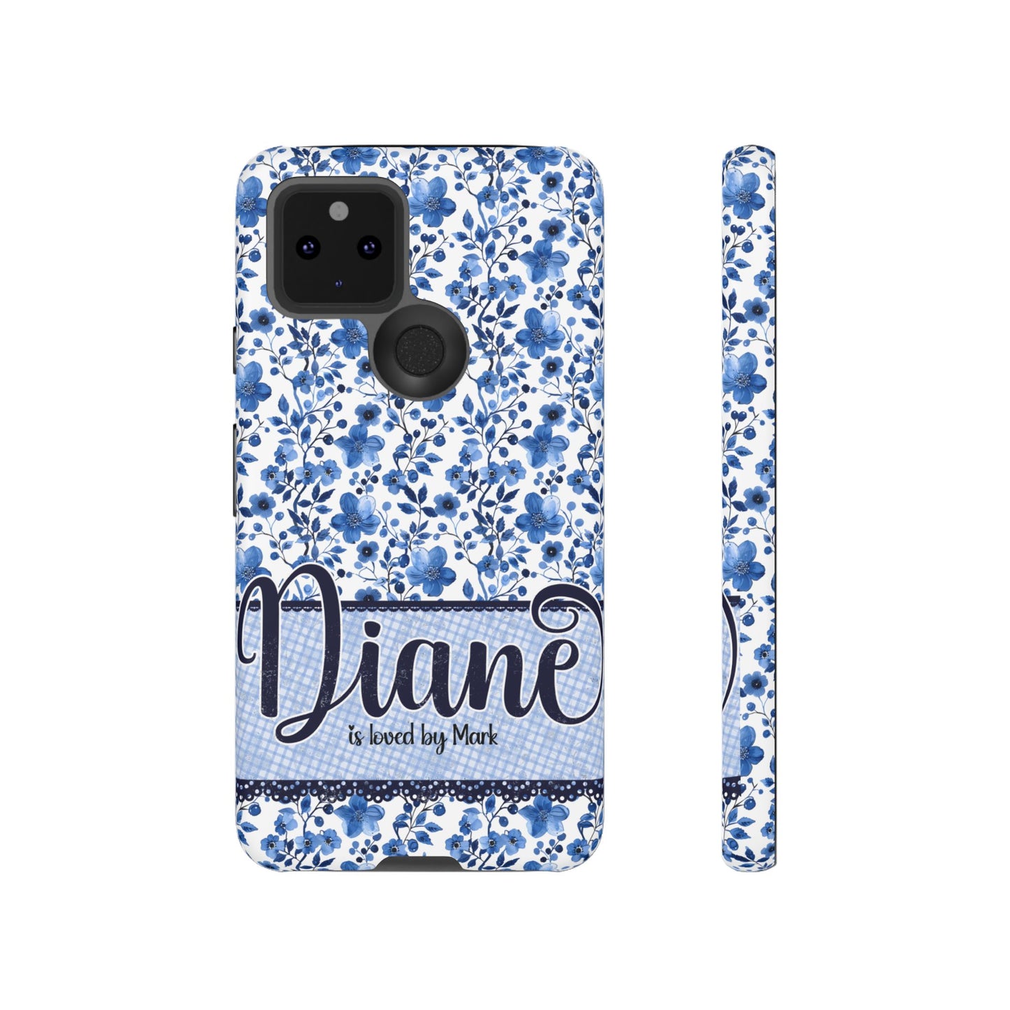 Personalised phone tough case - blue cottagecore floral design