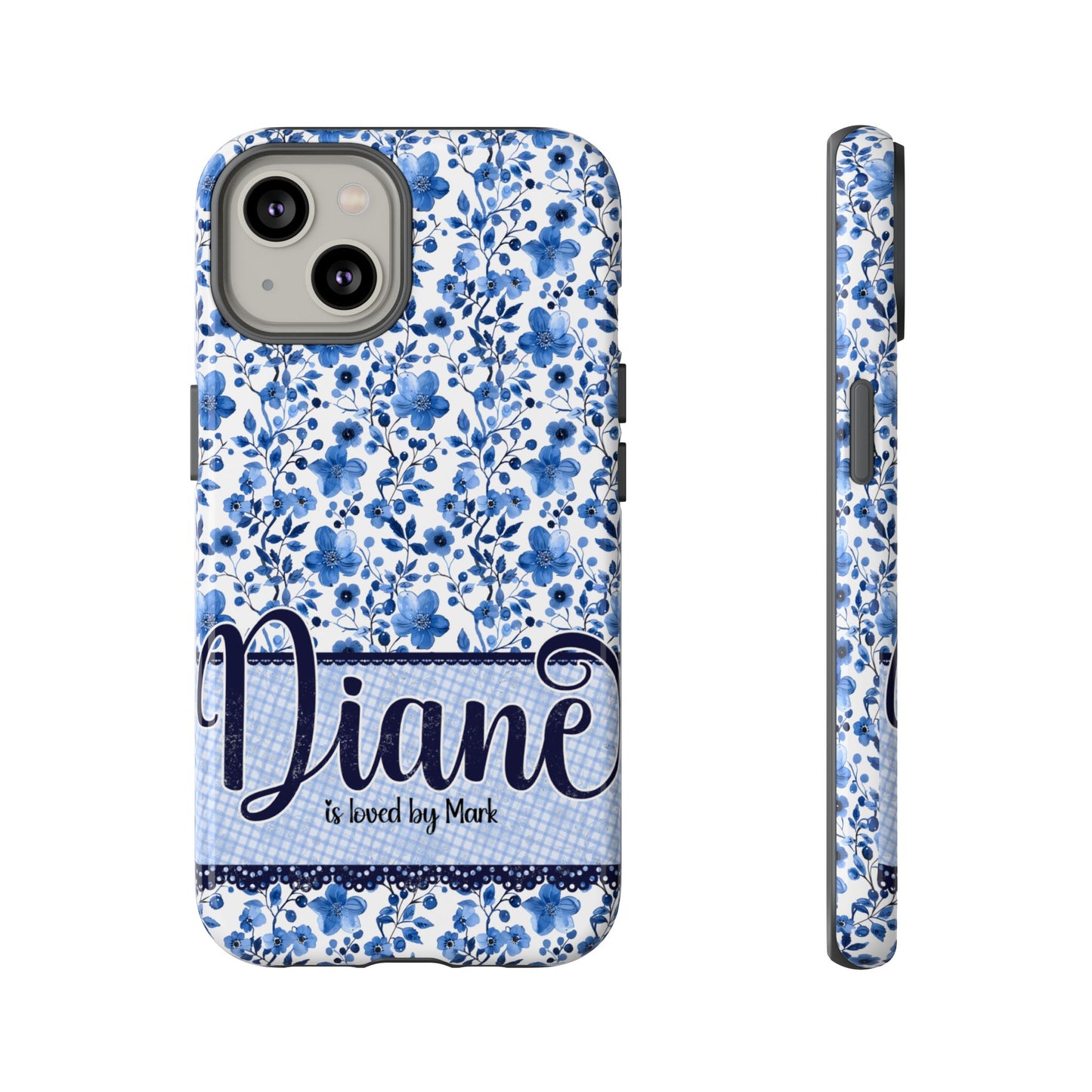 Personalised phone tough case - blue cottagecore floral design