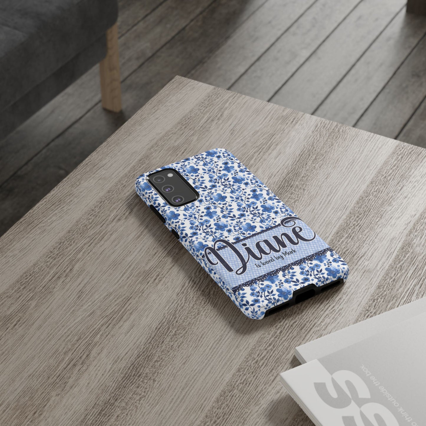 Personalised phone tough case - blue cottagecore floral design