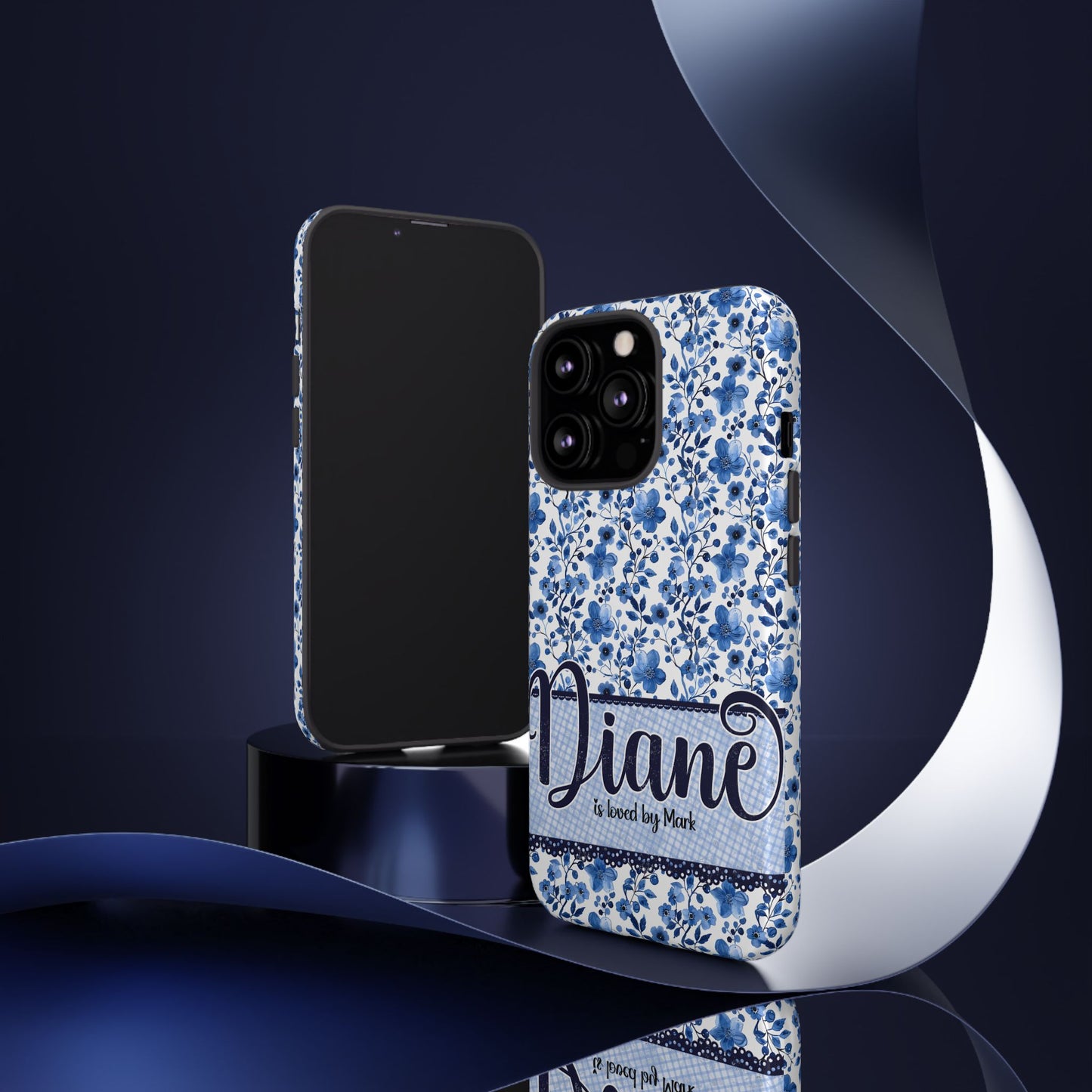 Personalised phone tough case - blue cottagecore floral design