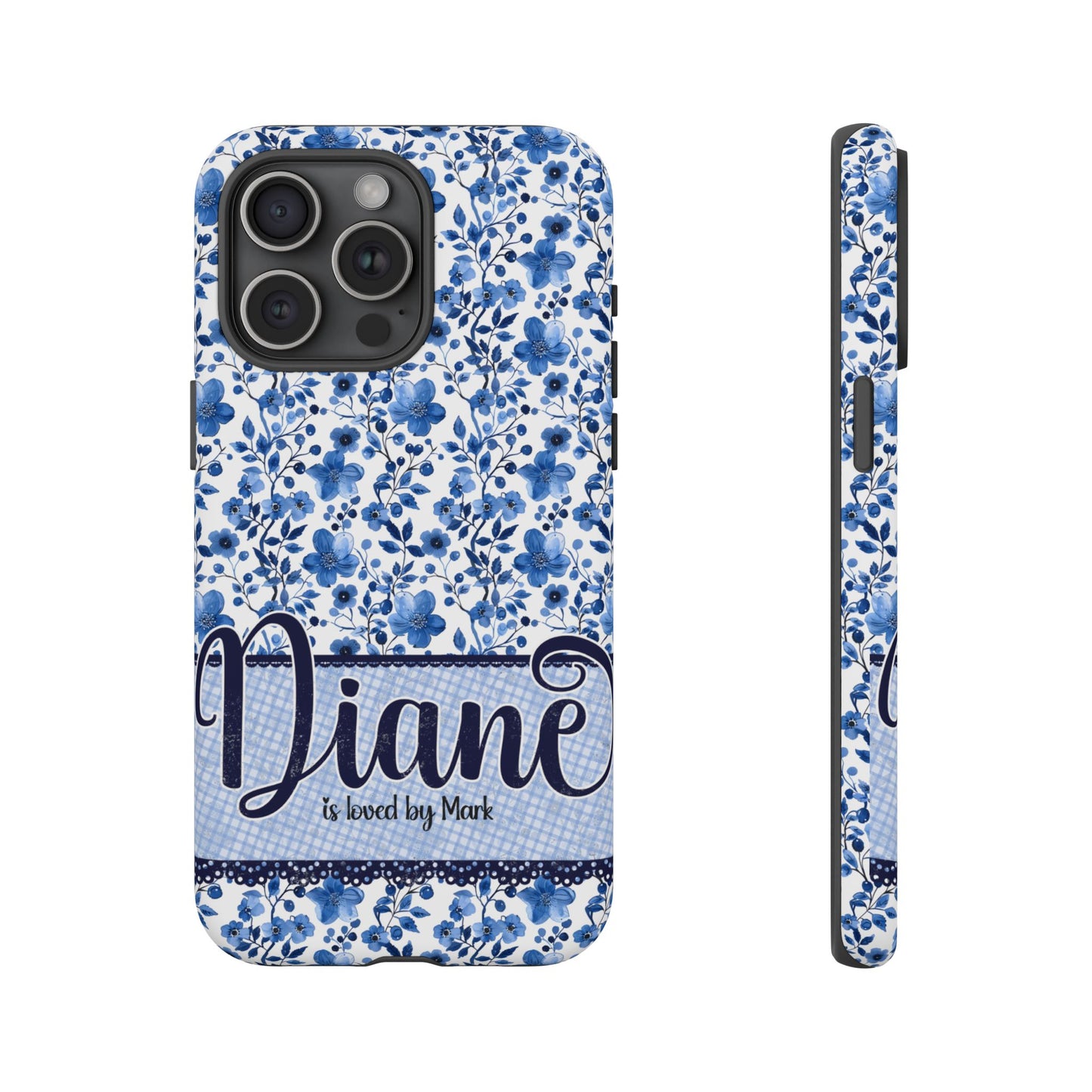 Personalised phone tough case - blue cottagecore floral design
