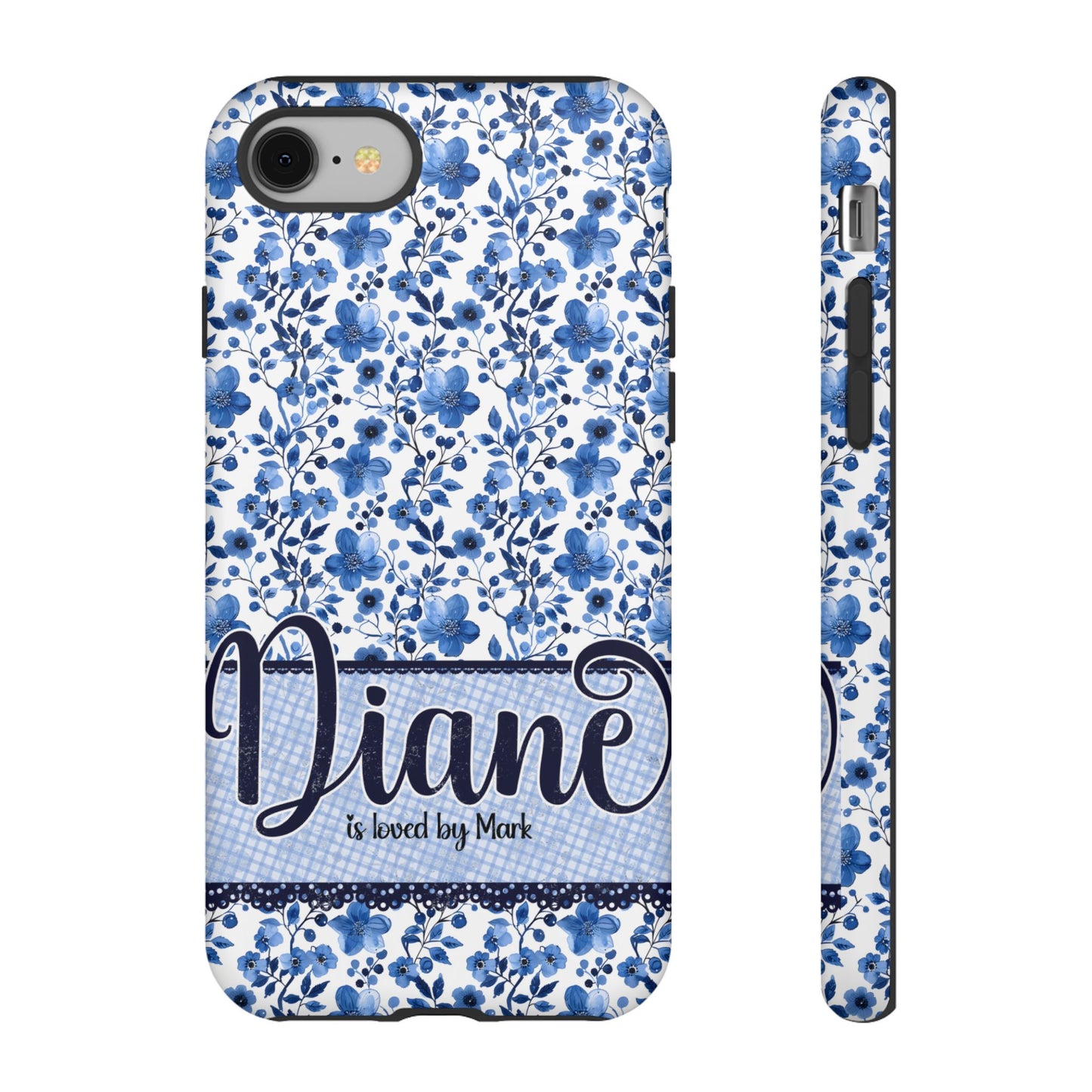 Personalised phone tough case - blue cottagecore floral design