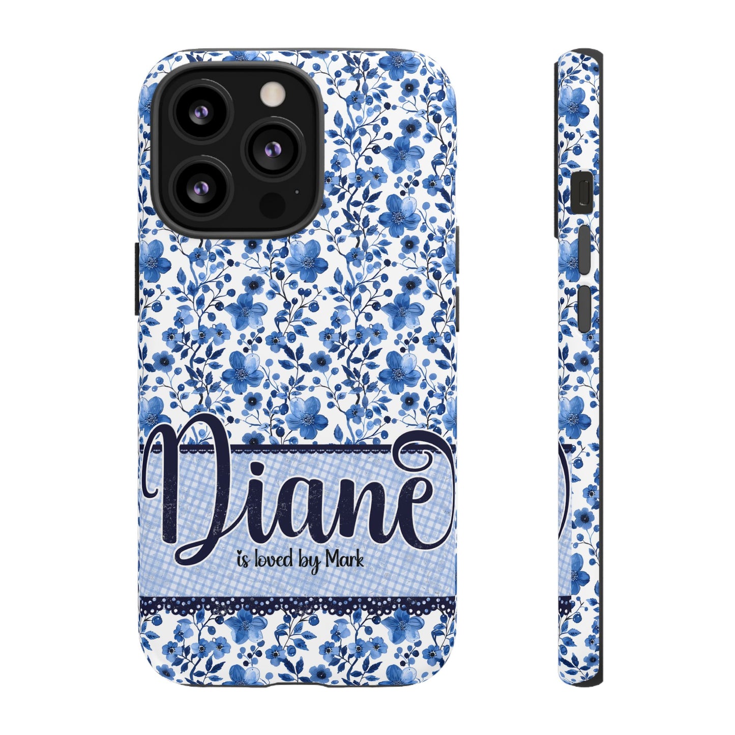 Personalised phone tough case - blue cottagecore floral design