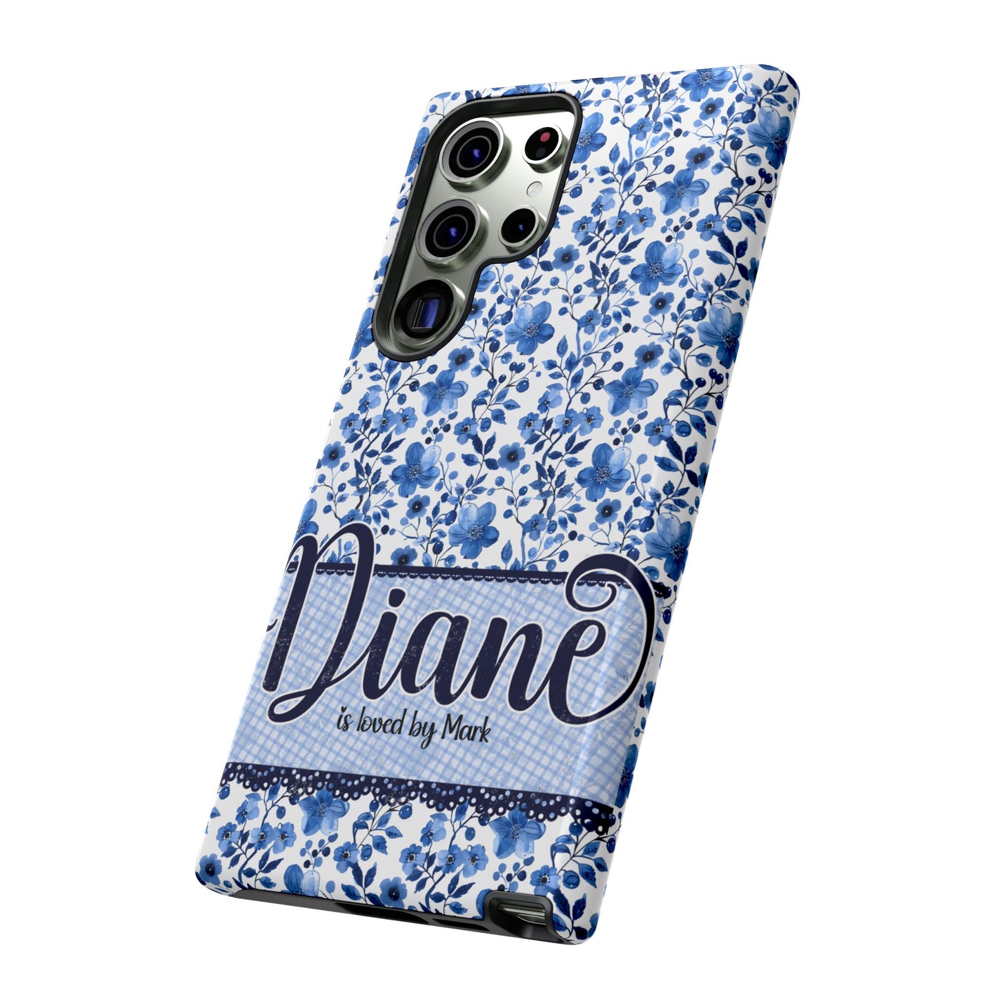 Personalised phone tough case - blue cottagecore floral design