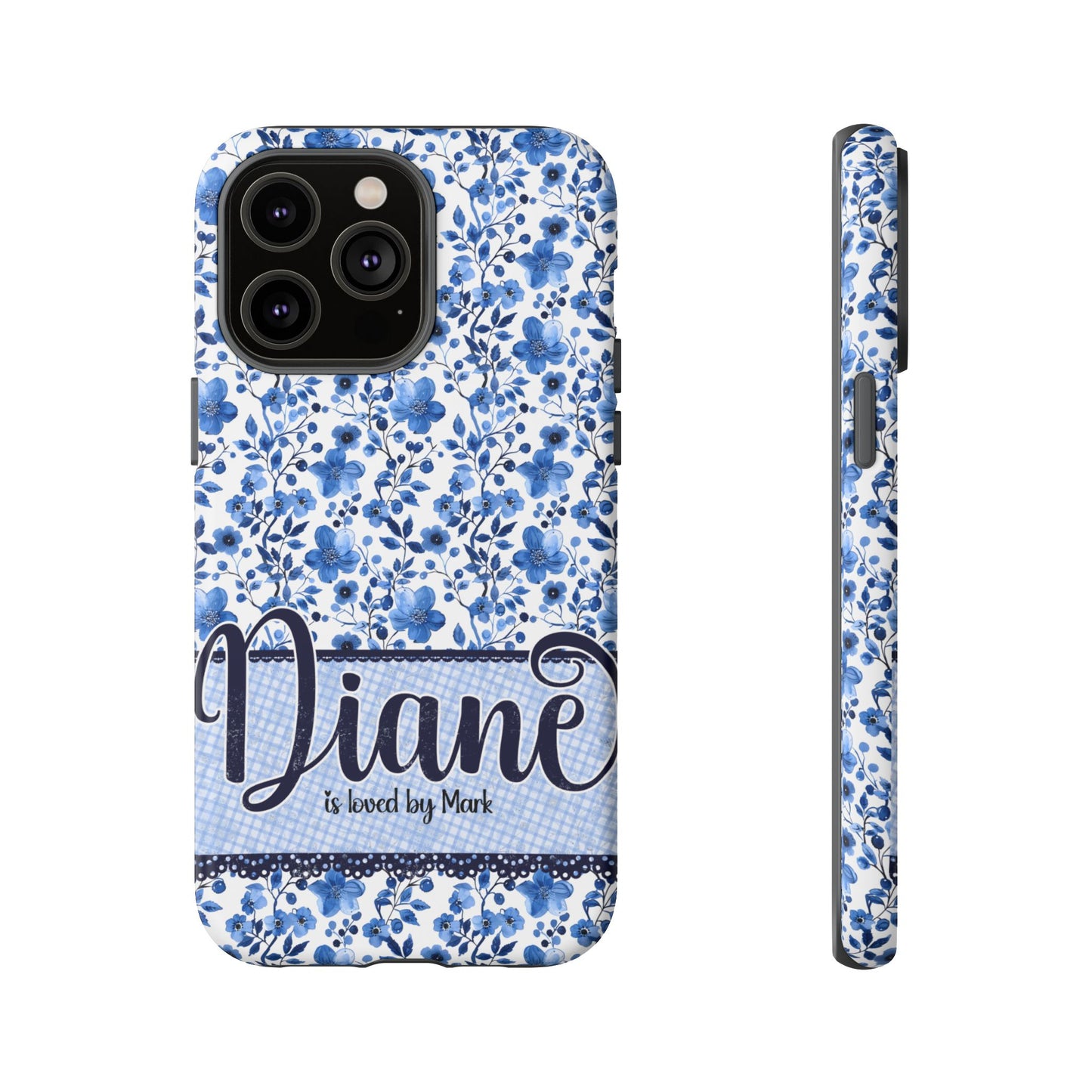 Personalised phone tough case - blue cottagecore floral design