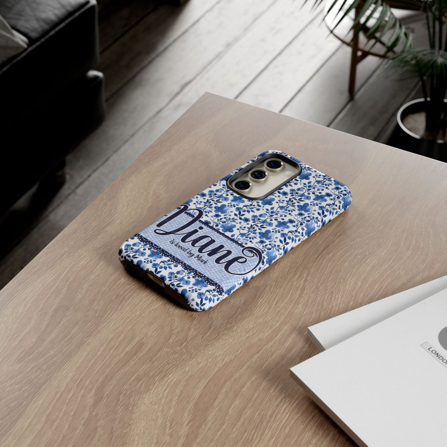 Personalised phone tough case - blue cottagecore floral design