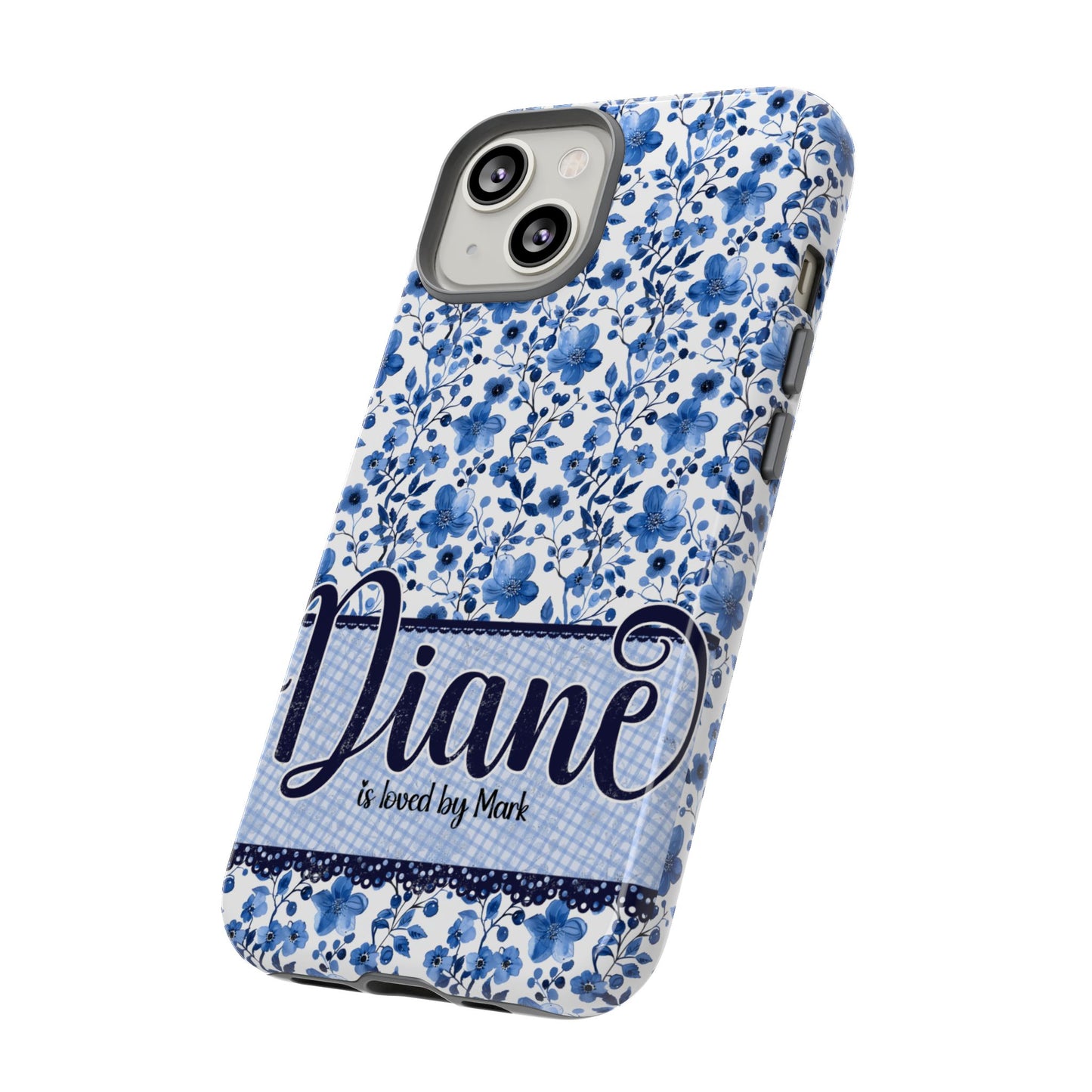 Personalised phone tough case - blue cottagecore floral design
