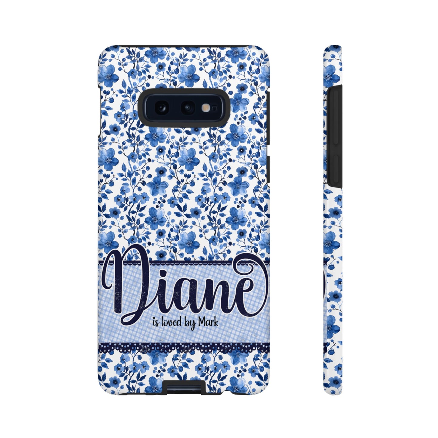 Personalised phone tough case - blue cottagecore floral design
