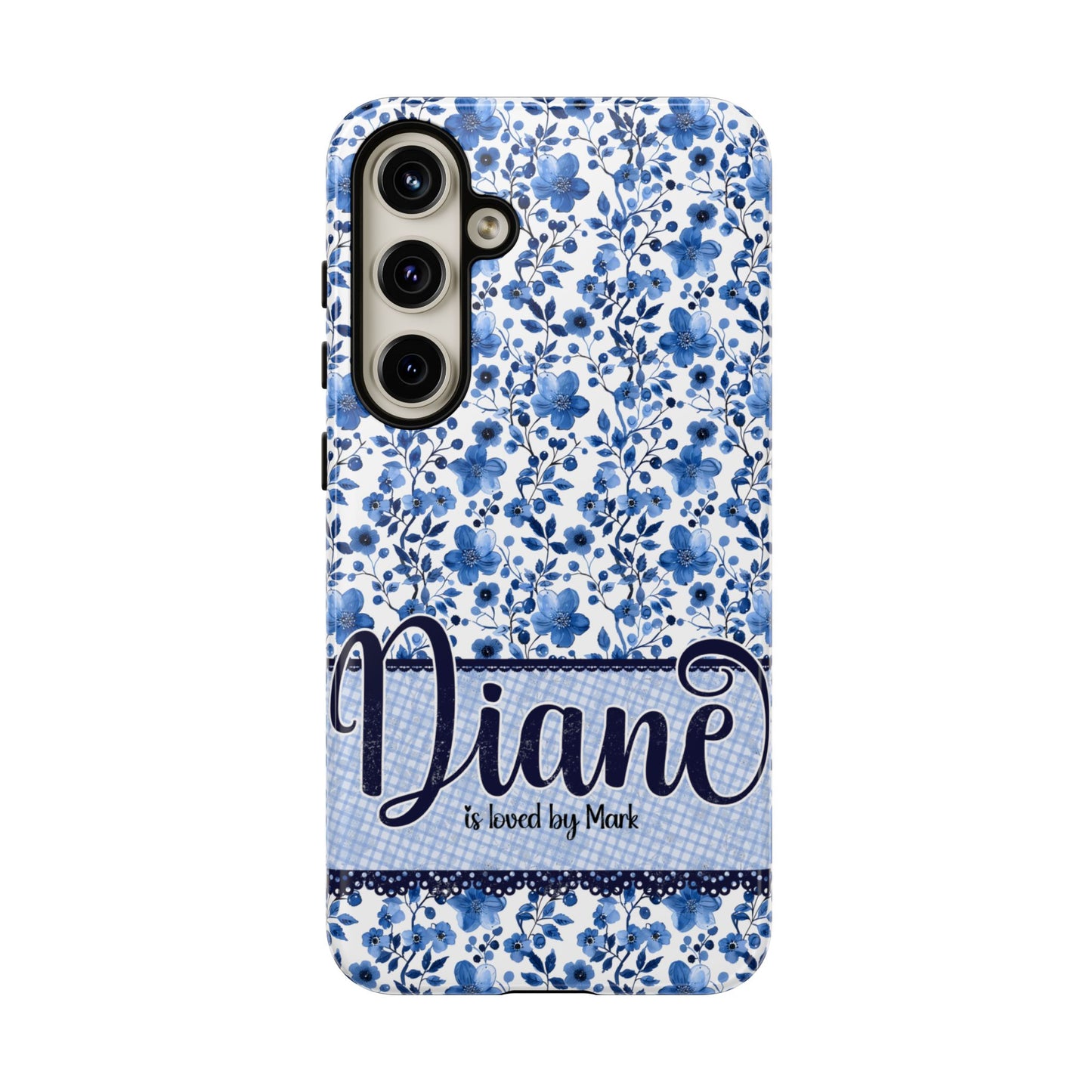 Personalised phone tough case - blue cottagecore floral design