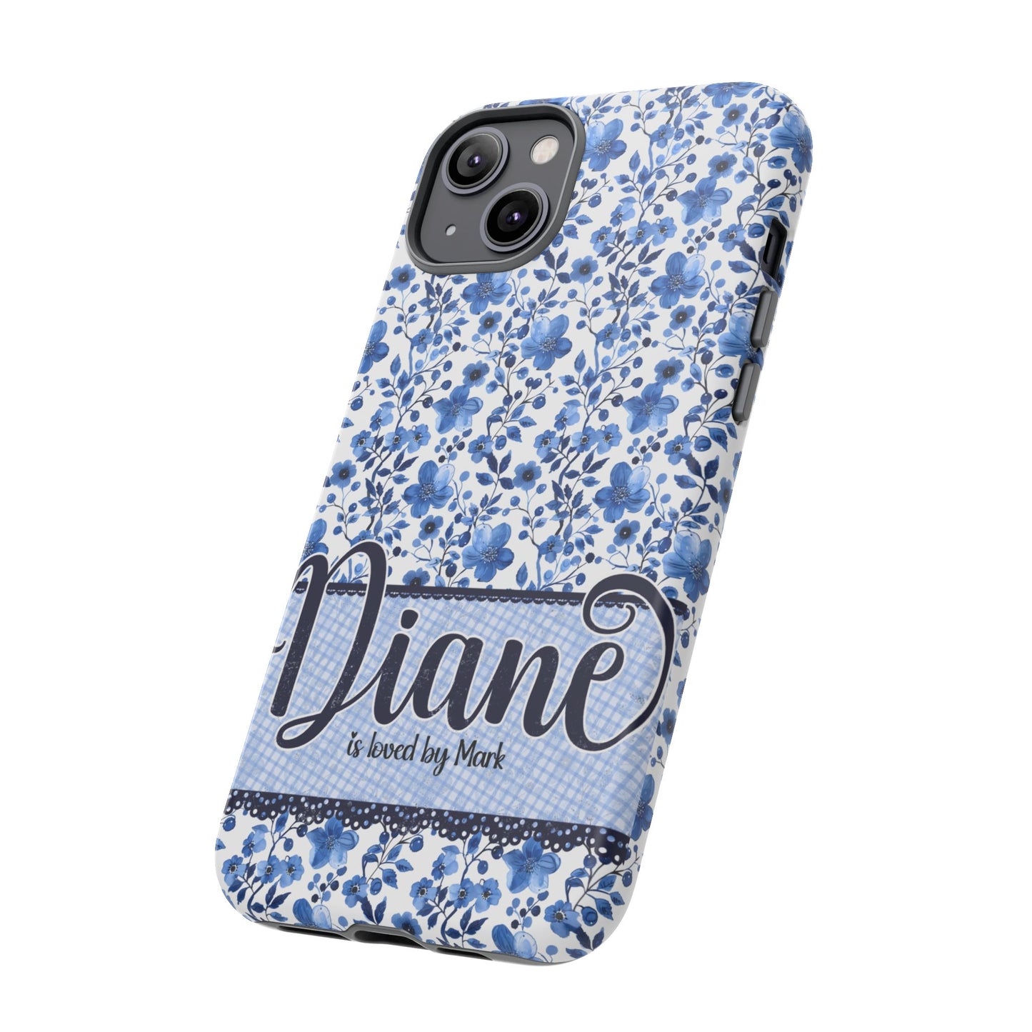 Personalised phone tough case - blue cottagecore floral design