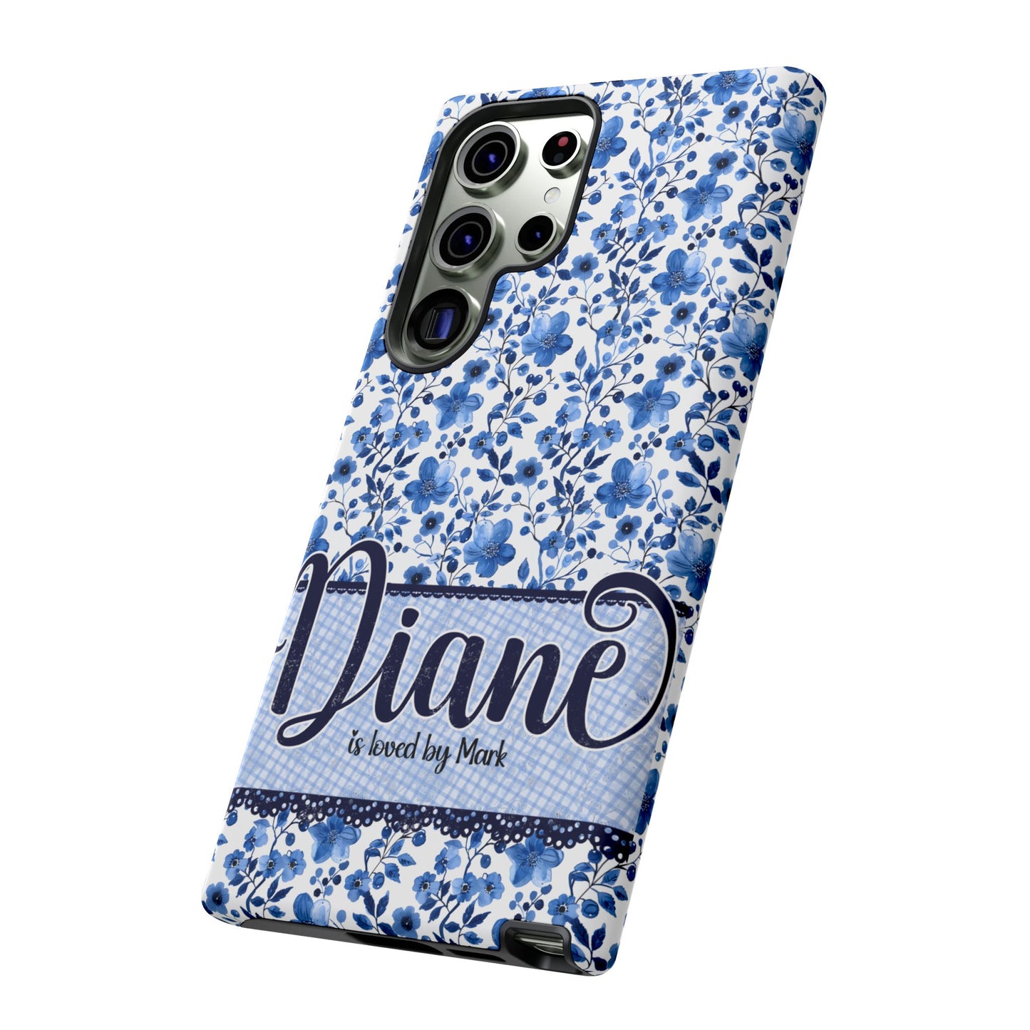 Personalised phone tough case - blue cottagecore floral design