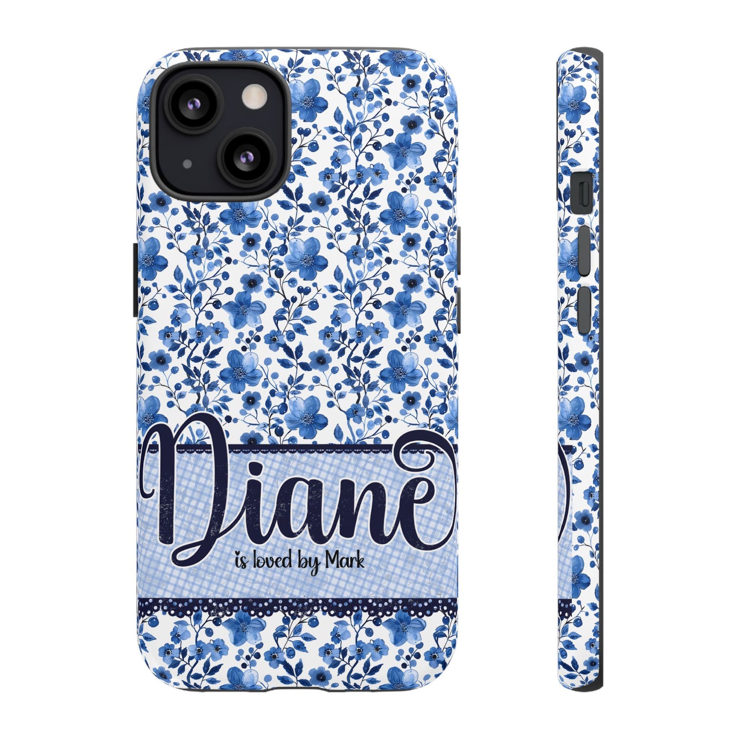 Personalised phone tough case - blue cottagecore floral design