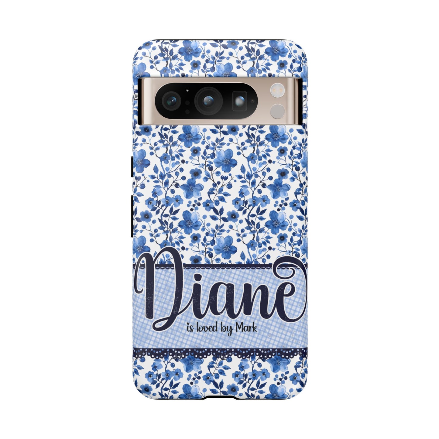 Personalised phone tough case - blue cottagecore floral design