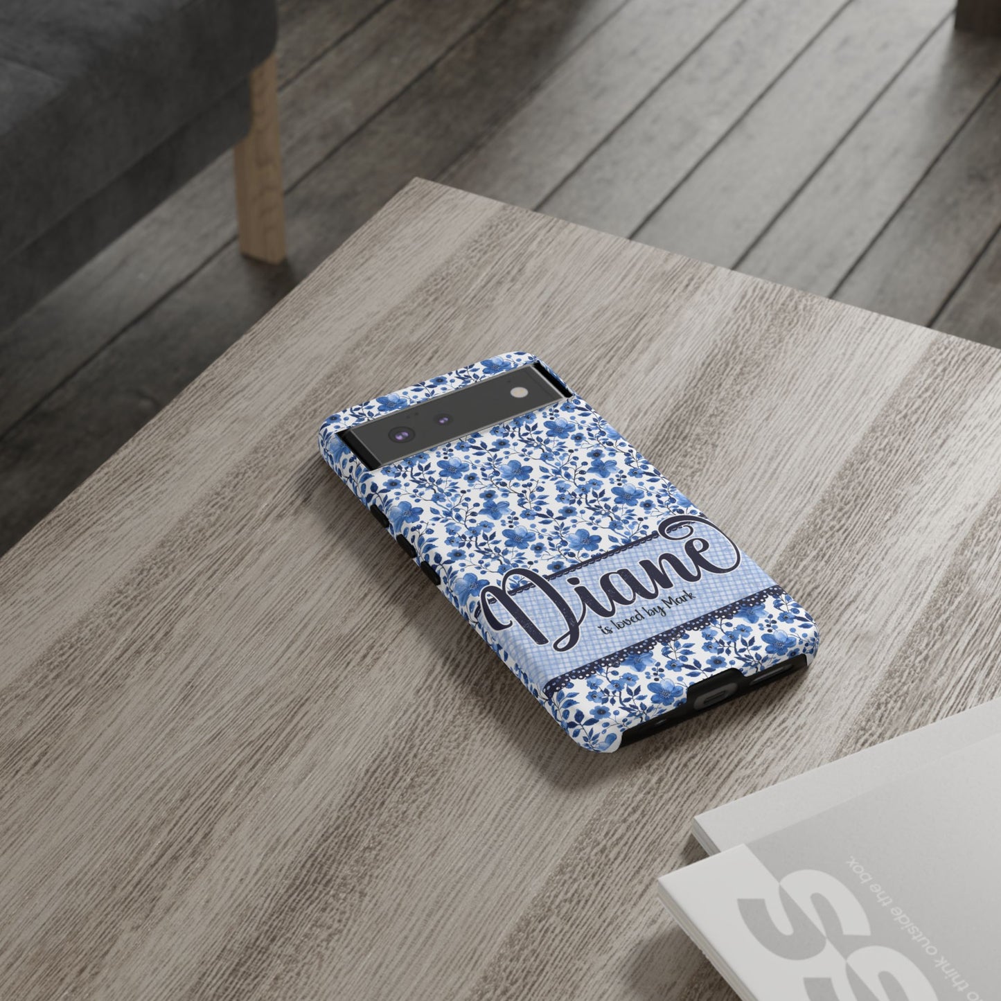 Personalised phone tough case - blue cottagecore floral design