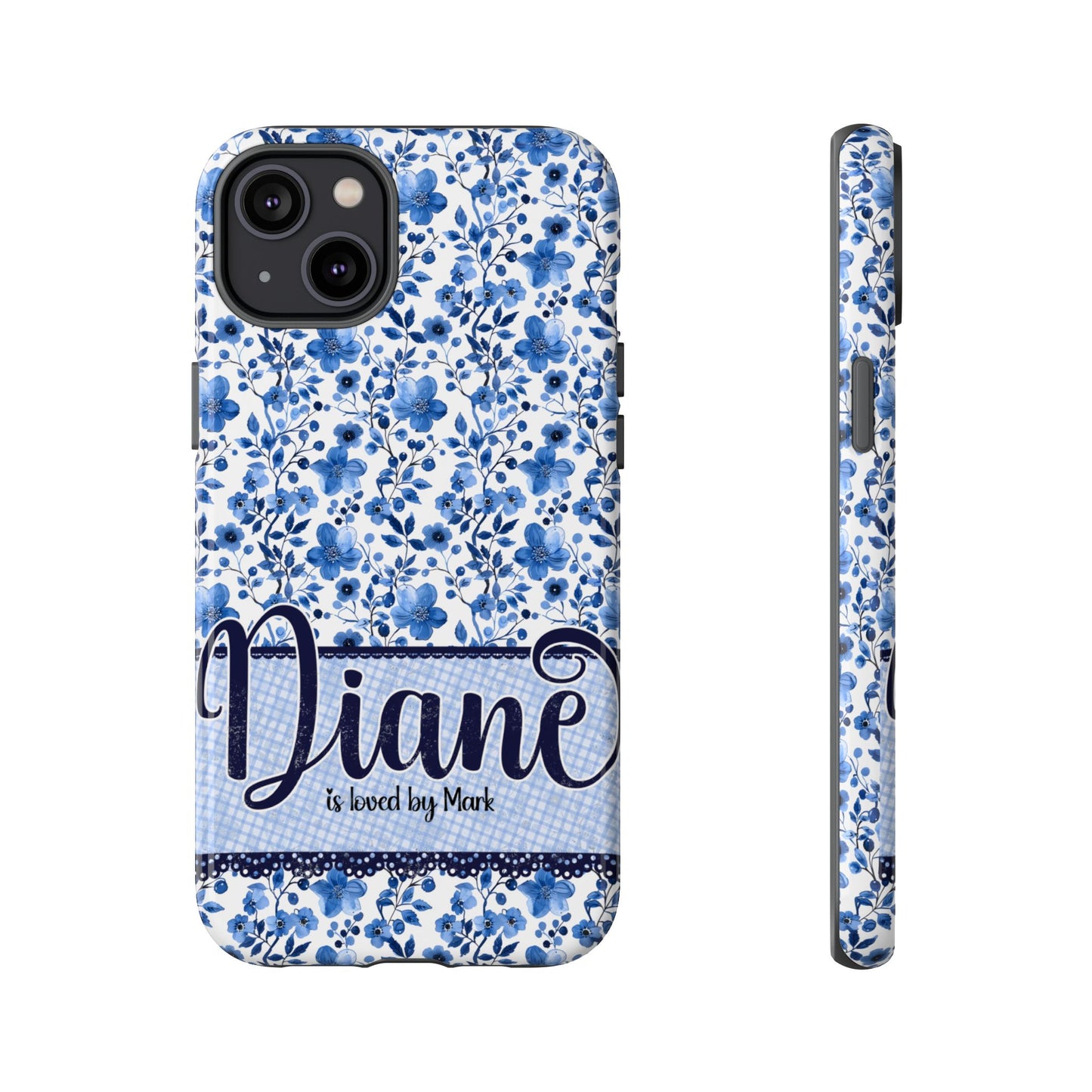 Personalised phone tough case - blue cottagecore floral design