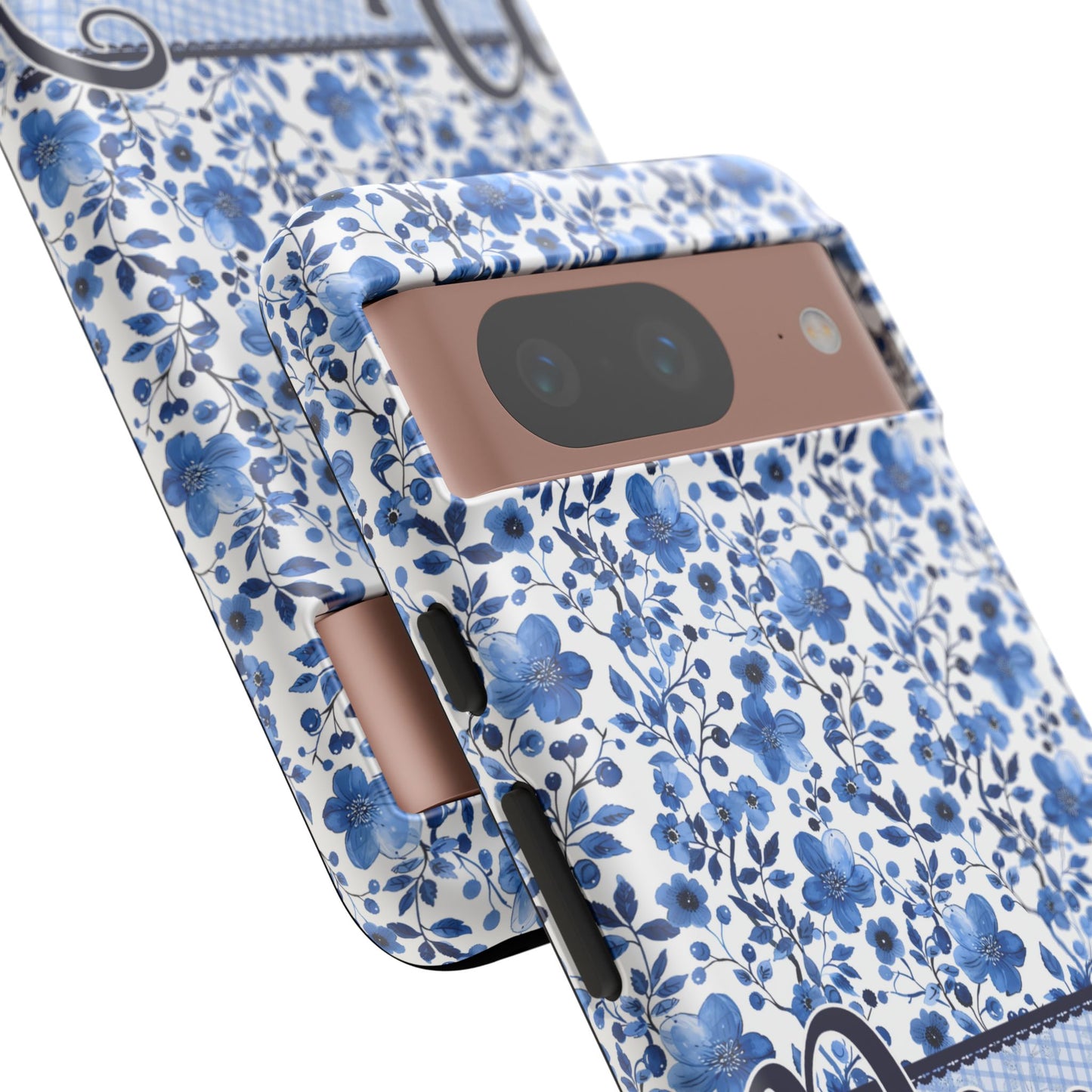 Personalised phone tough case - blue cottagecore floral design