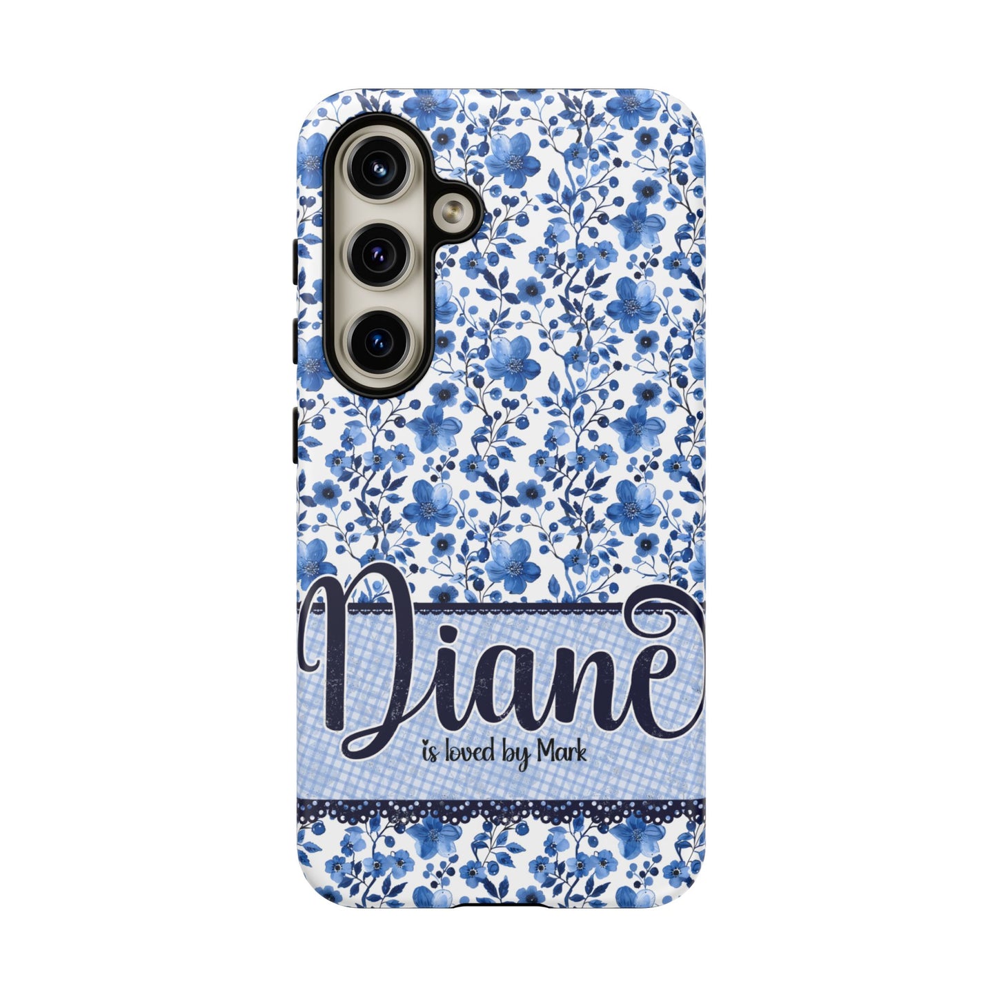 Personalised phone tough case - blue cottagecore floral design