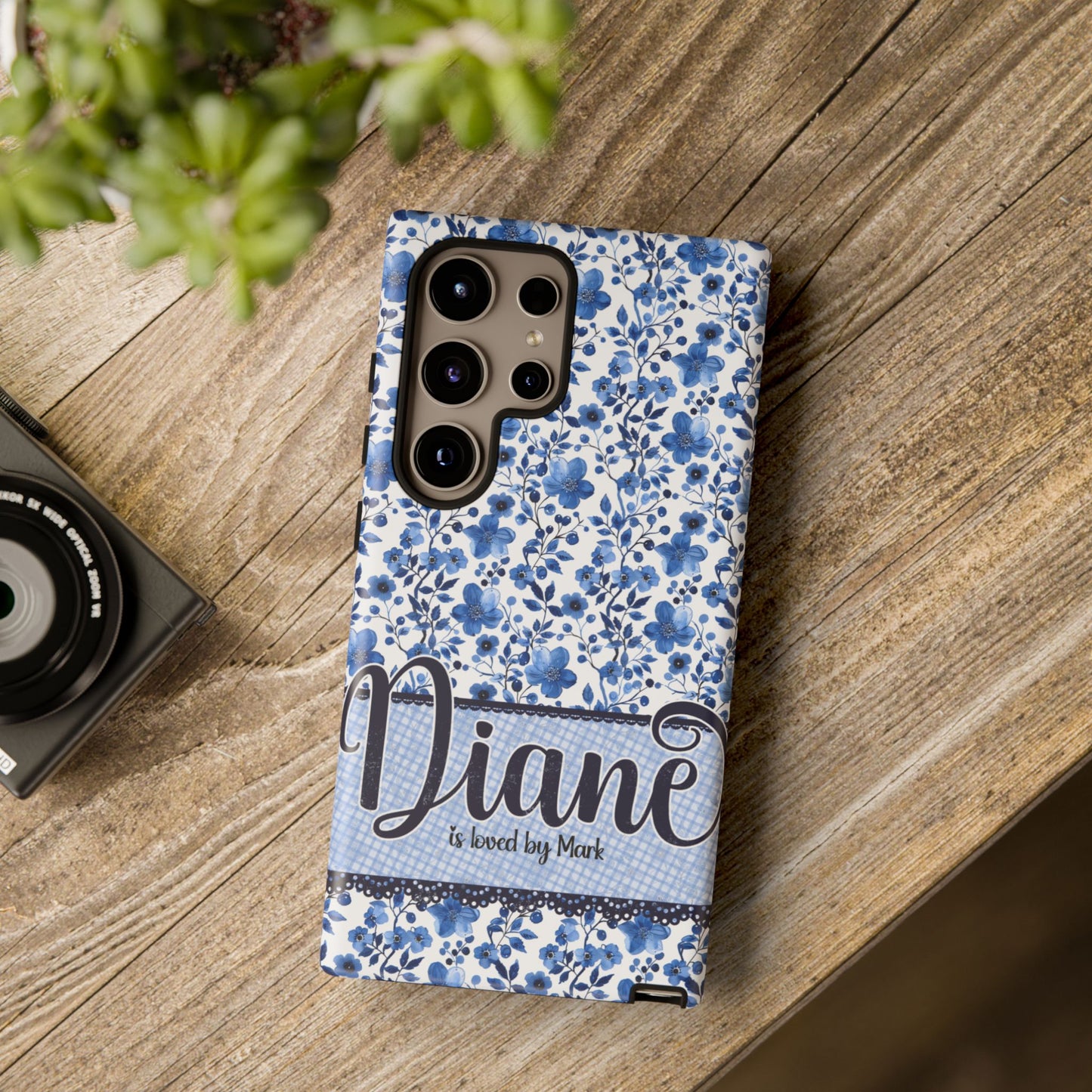 Personalised phone tough case - blue cottagecore floral design