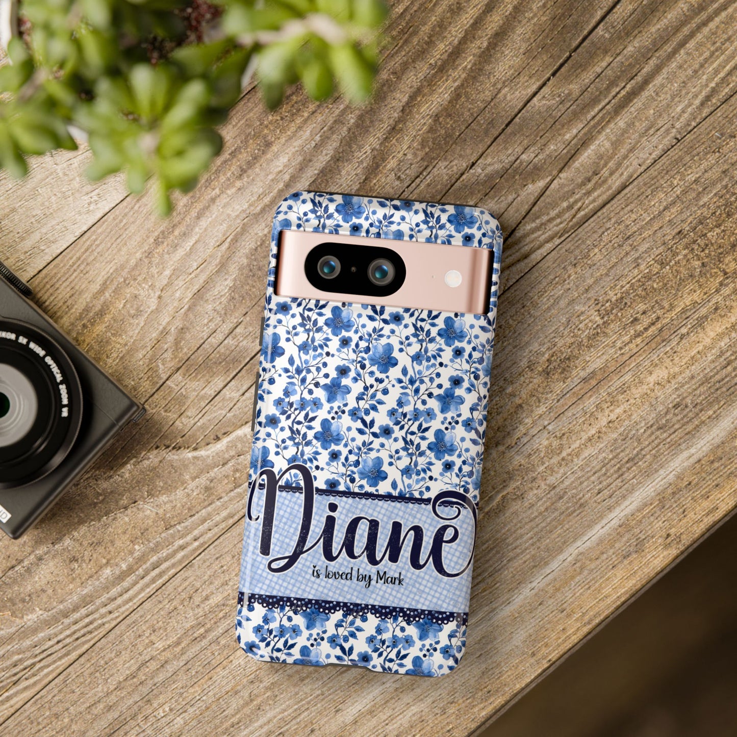 Personalised phone tough case - blue cottagecore floral design
