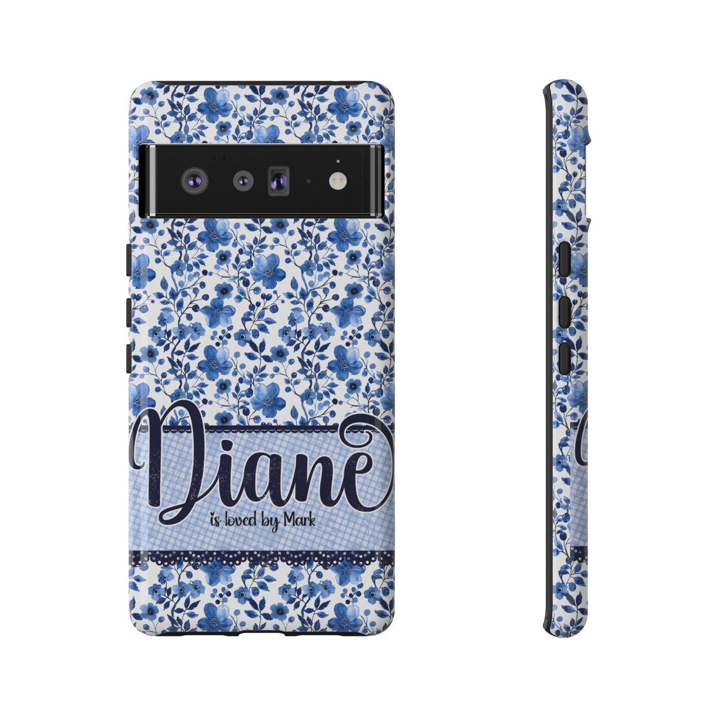 Personalised phone tough case - blue cottagecore floral design