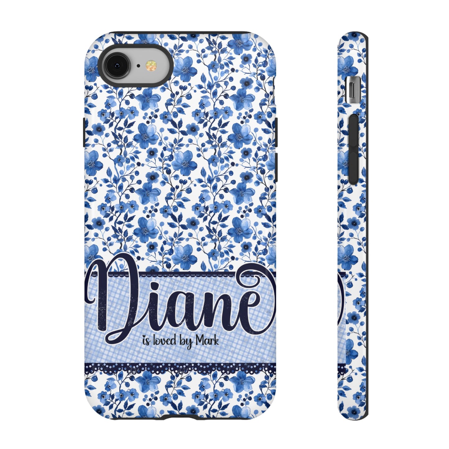 Personalised phone tough case - blue cottagecore floral design