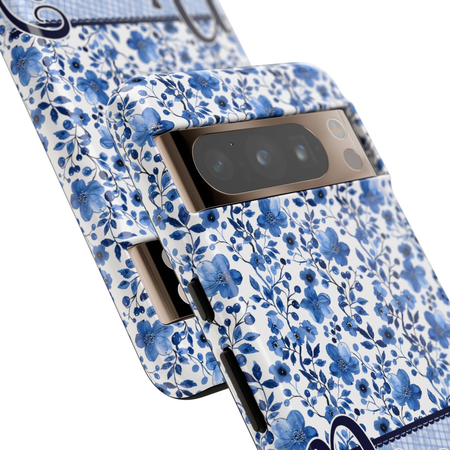 Personalised phone tough case - blue cottagecore floral design
