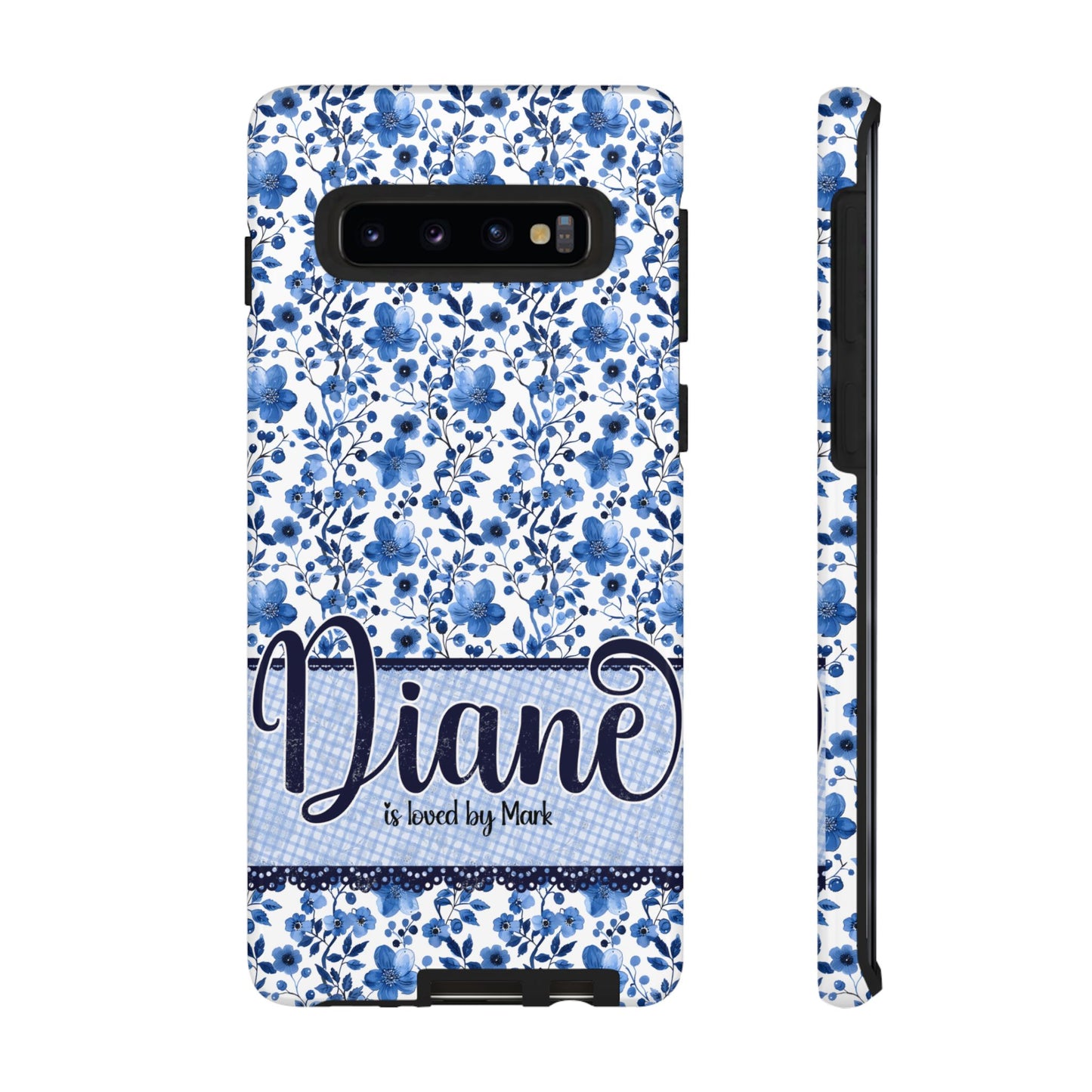 Personalised phone tough case - blue cottagecore floral design