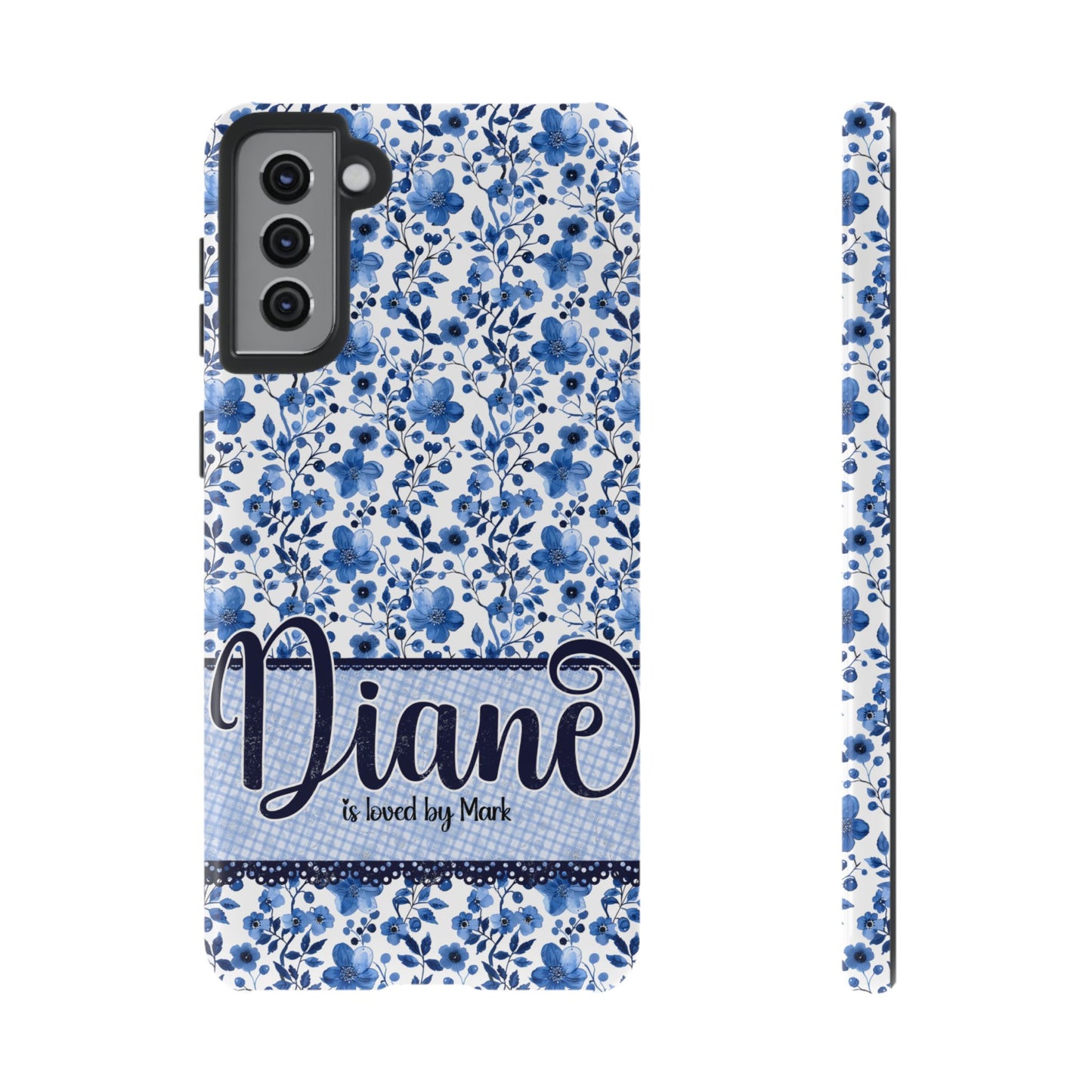 Personalised phone tough case - blue cottagecore floral design