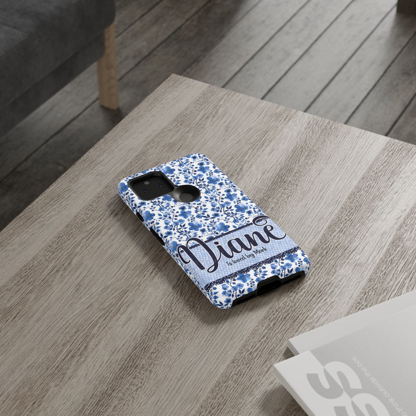 Personalised phone tough case - blue cottagecore floral design