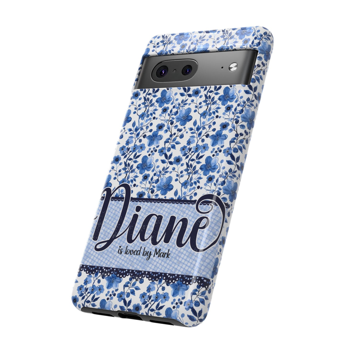 Personalised phone tough case - blue cottagecore floral design
