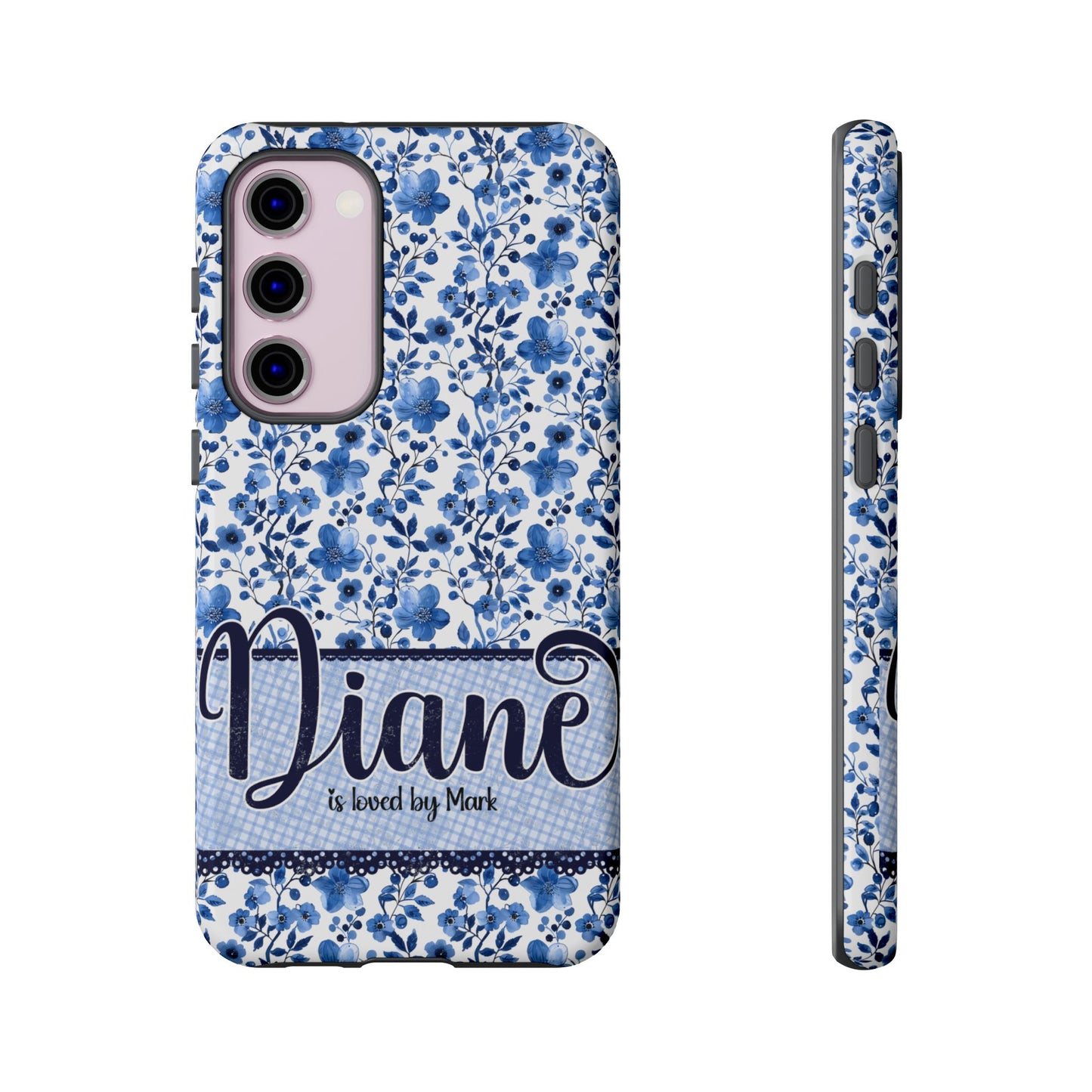 Personalised phone tough case - blue cottagecore floral design