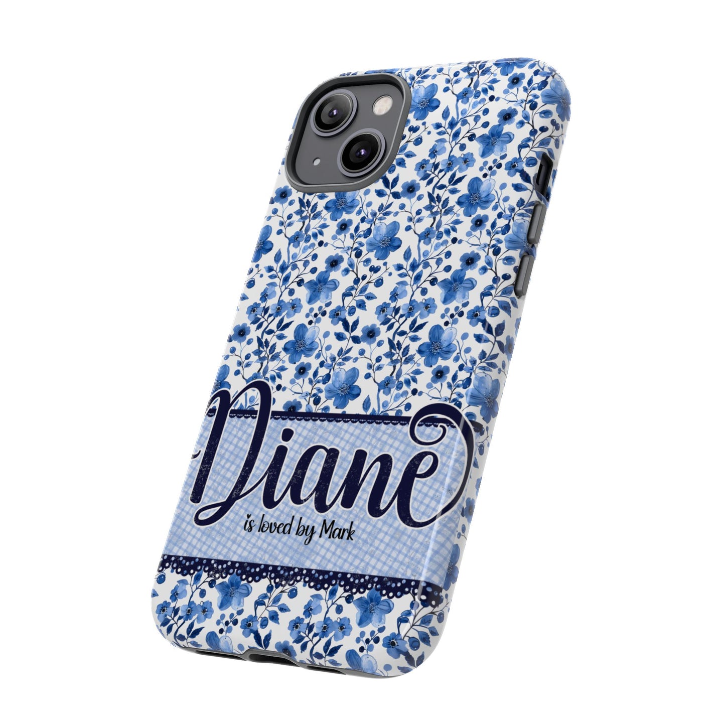 Personalised phone tough case - blue cottagecore floral design