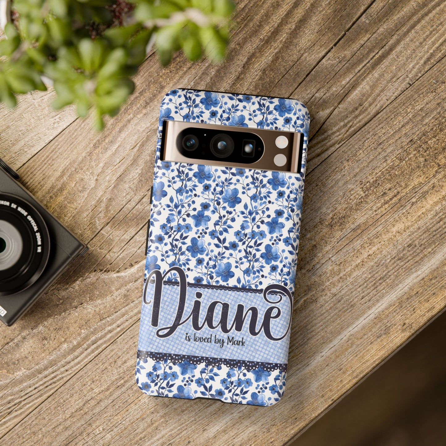 Personalised phone tough case - blue cottagecore floral design