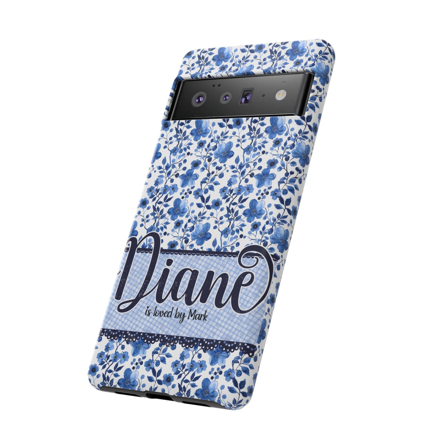 Personalised phone tough case - blue cottagecore floral design