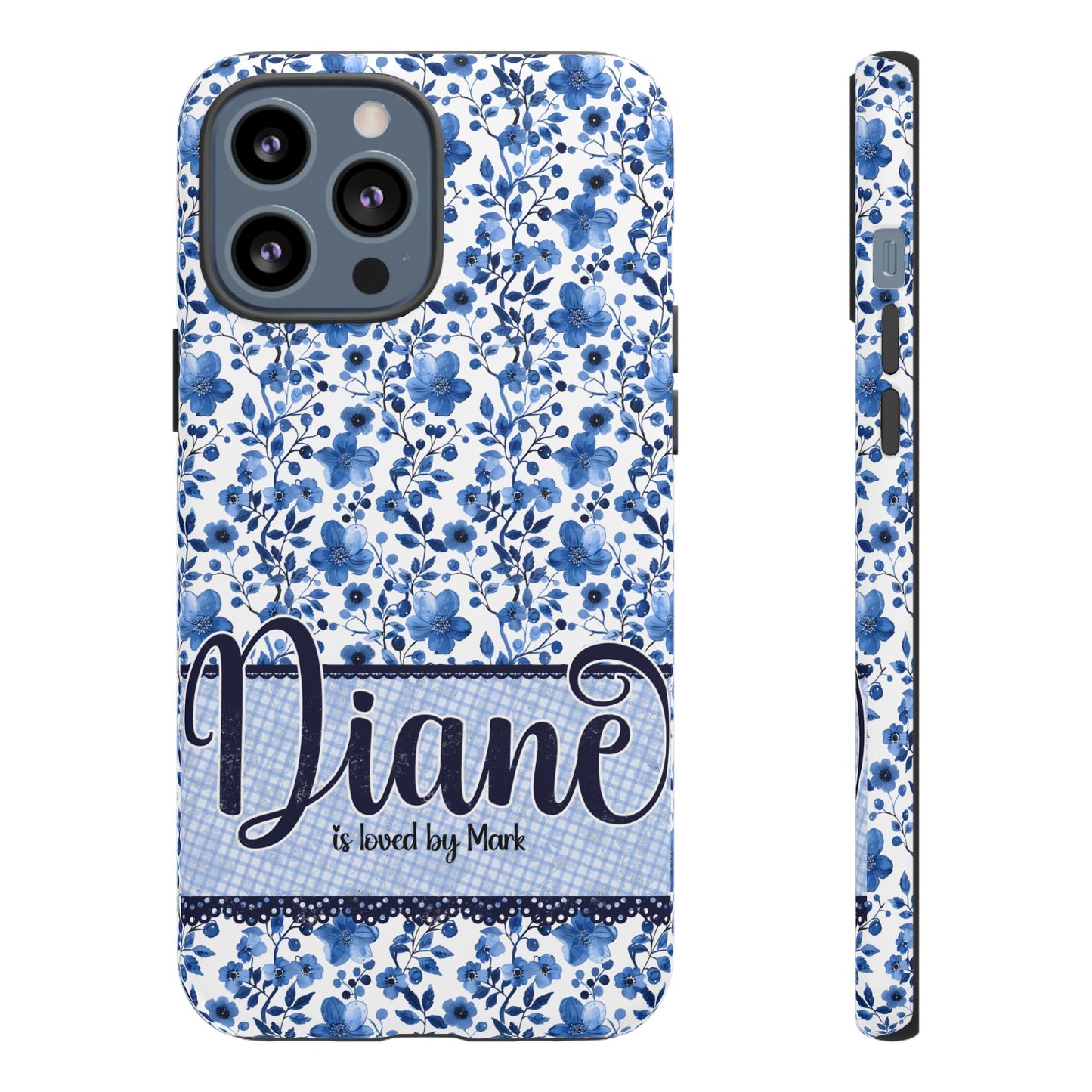 Personalised phone tough case - blue cottagecore floral design