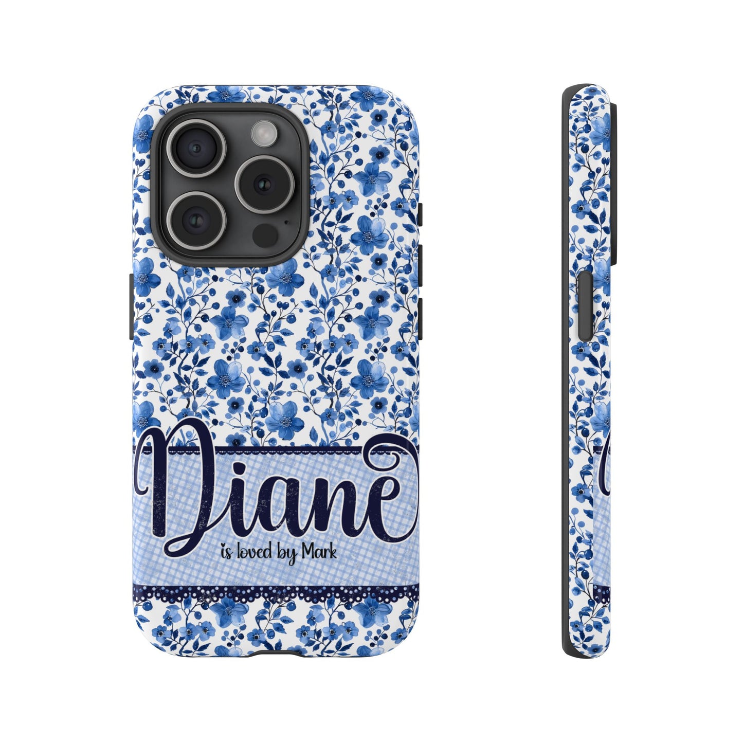 Personalised phone tough case - blue cottagecore floral design